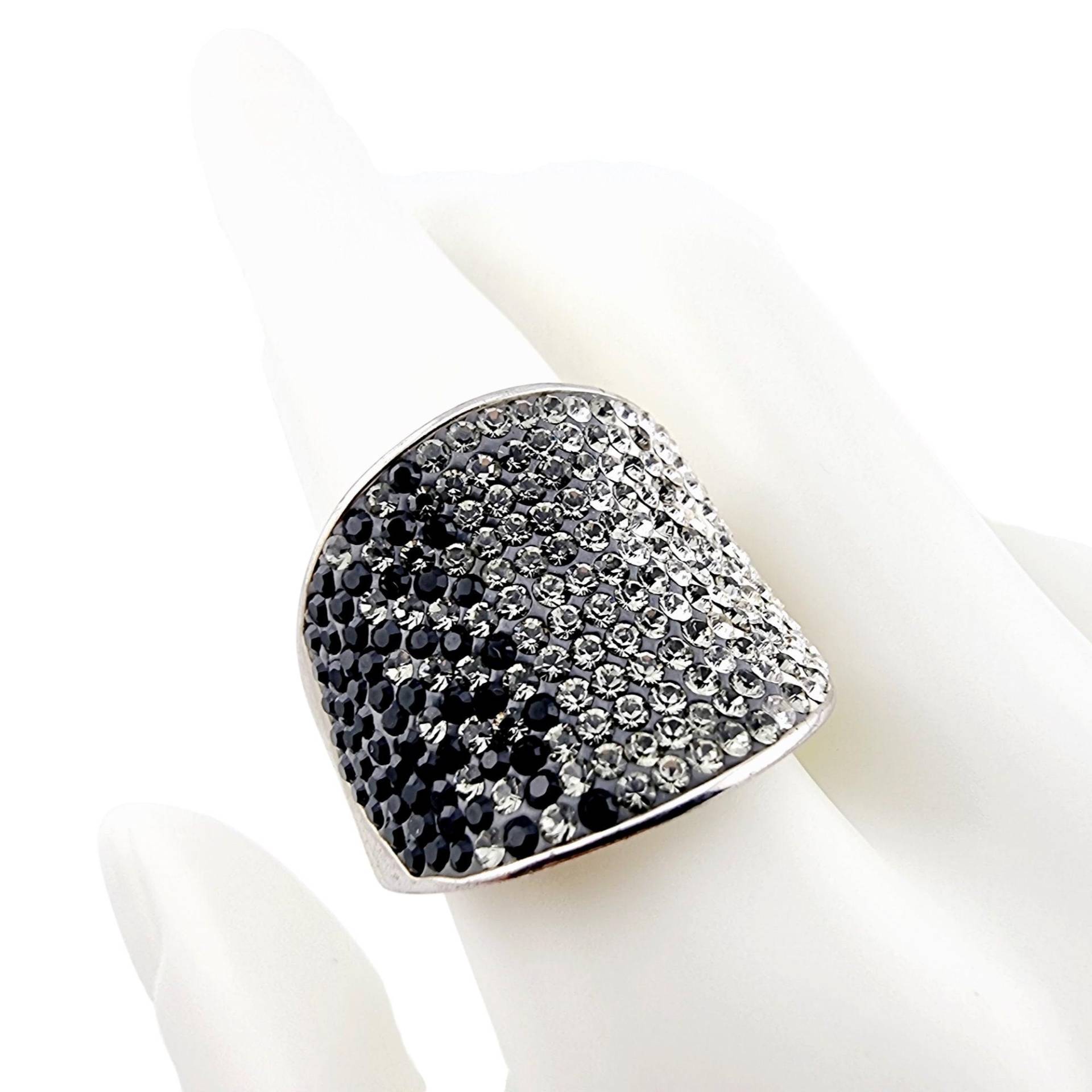 Vintage 925 Silver Dome Ring With White Zirconia, Size 62 | Us 10.25, Statement Pavé Band von detaschmuck