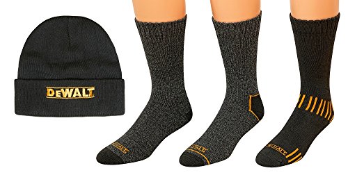 DeWALT 3 Pair Everyday Cotton Blend Work Crew Socks and Fleece Hat Set,10-13 von DEWALT