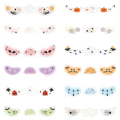 dewdat Halloween Gesichtsaufkleber - 12 Stück Kinder-Make-up Gesichtsaufkleber Für Gruselpartys | Gruseliges Urlaubsdeko Accessoire Für Erwachsene Und Kinder Cosplay von dewdat
