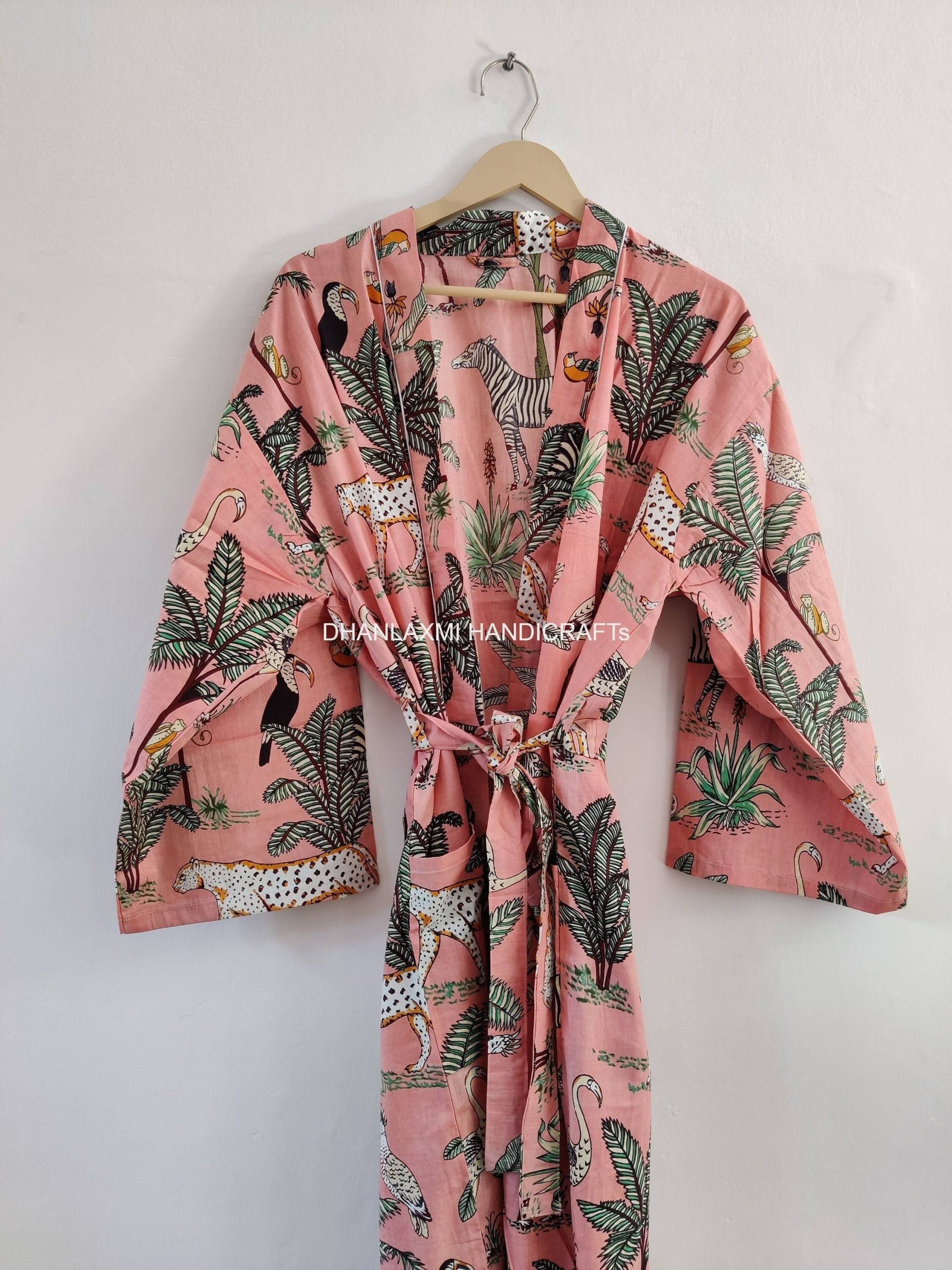 Baumwolle Dschungel Print, Paradies Robe, Sommer Strand Tragen Kimono Stil Kleid, Maxi Brautjungfer Morgenmantel - Weihnachtsgeschenk, Ck-208 von dhanlaxmihandicraft