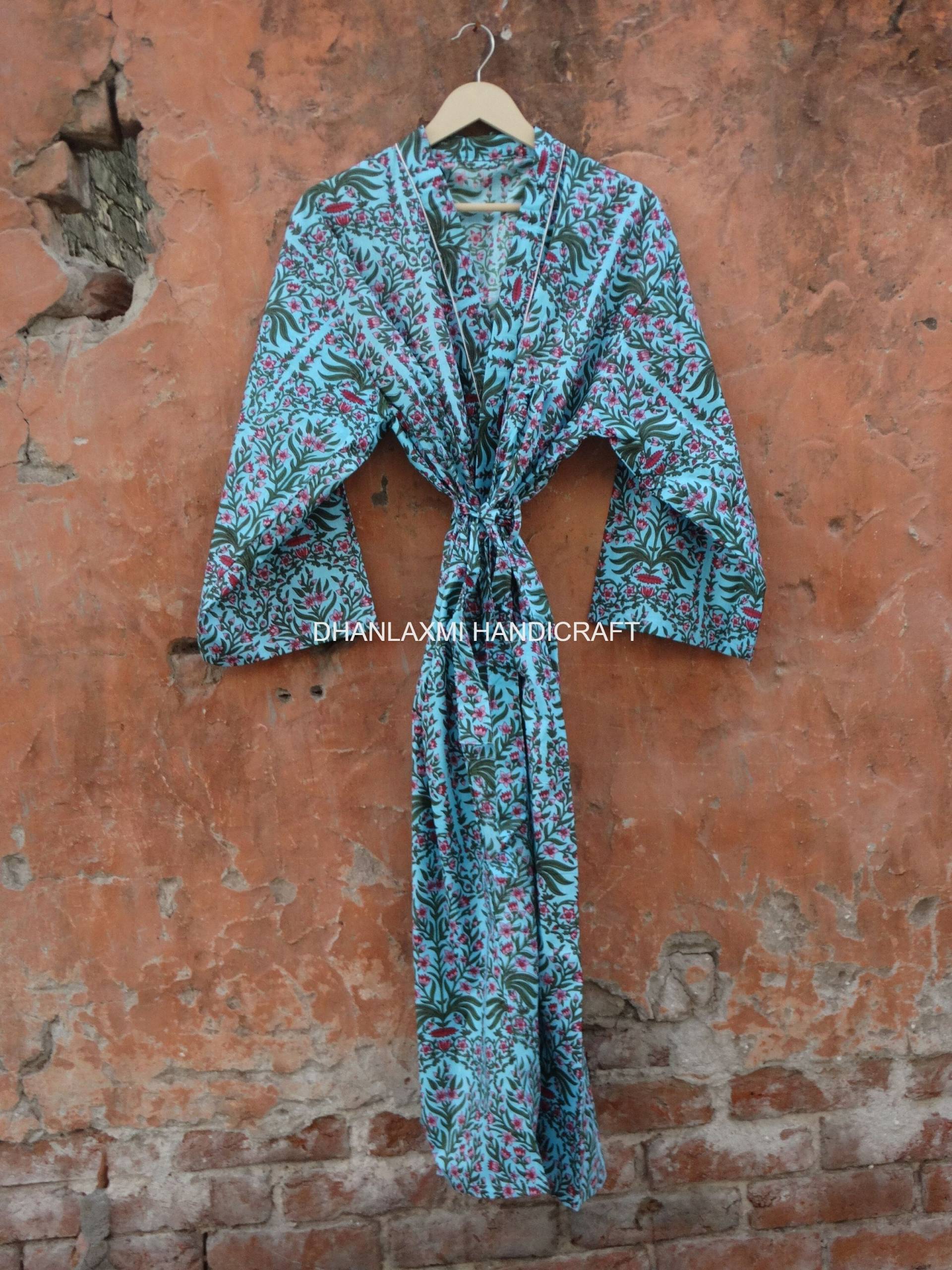 Express-Lieferung - 100% Baumwolle Druck Damen Robe, Sommer Strand Tragen Kimono-Stil Kleid, Maxi-Kleid Nachtwäsche Ck-123 von dhanlaxmihandicraft