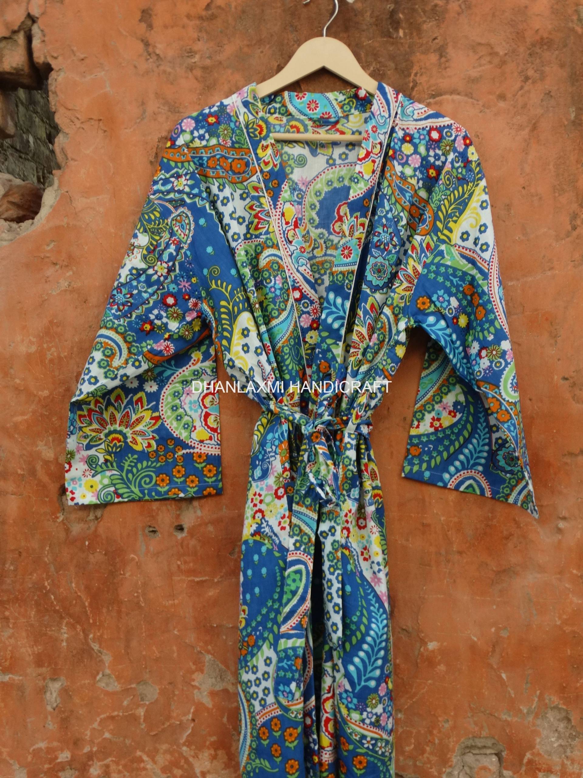 Himmelblau Paisley Baumwolle Robe, Sommer Strand Tragen Kimono Stil Kleid, Maxi Brautjungfer Morgenmantel-Weihnachtsgeschenk Ck-137 von dhanlaxmihandicraft