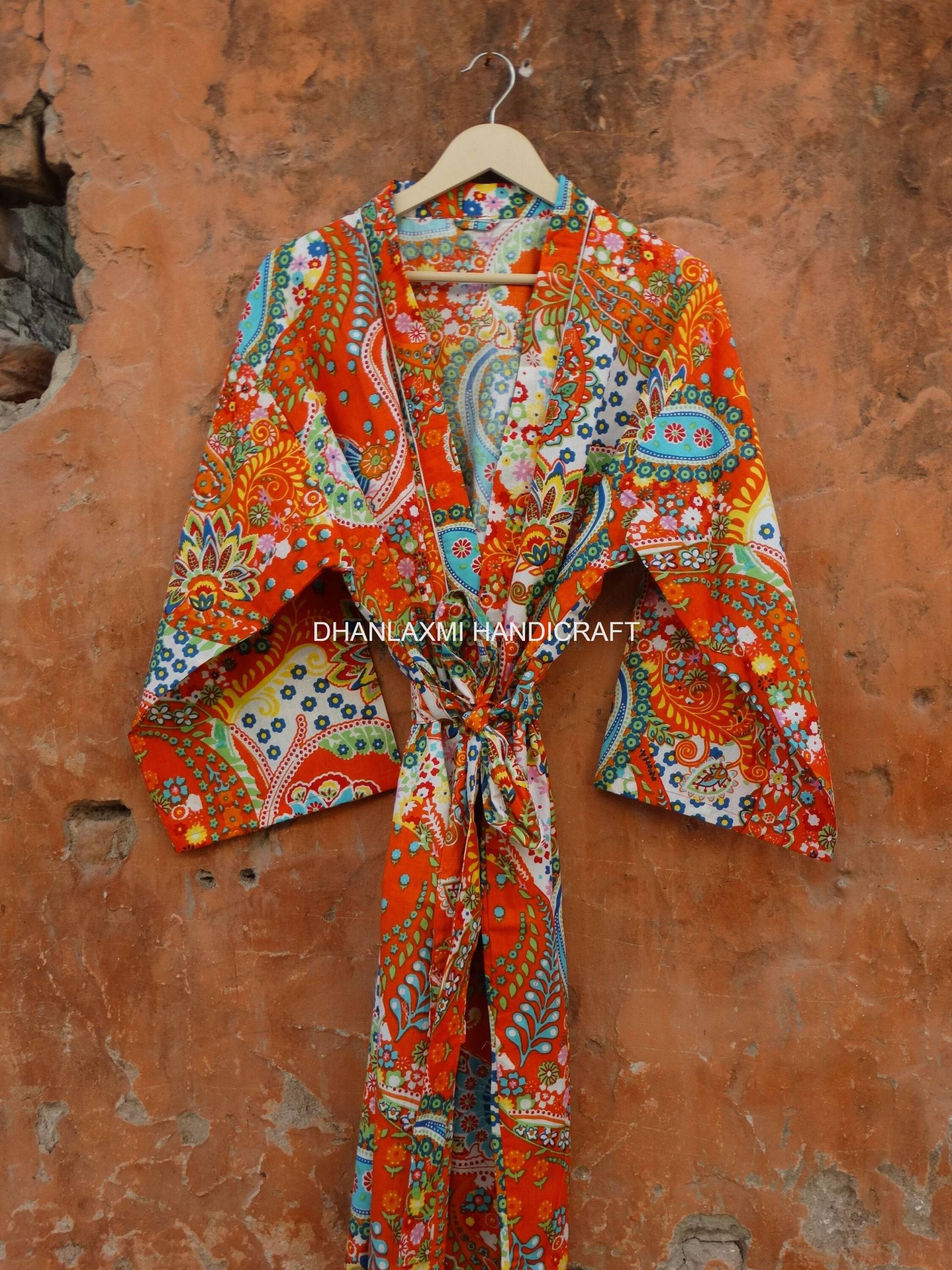 Paisley Baumwolle Robe, Sommer Strand Tragen Kimono Stil Kleid, Maxi Brautjungfer Dressing Kleid - Weihnachtsgeschenk Ck-136 von dhanlaxmihandicraft