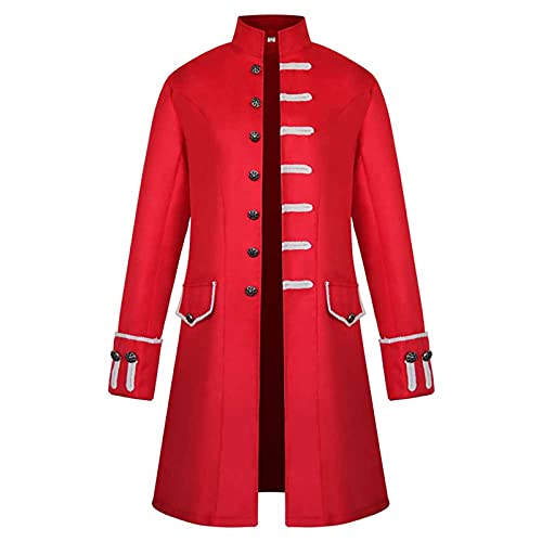 dhyuen Halloween Herren Gehrock Hof Stickerei Mantel Smoking Vintage Oberteile Frack Mantel Uniform Weihnachten Party Oberbekleidung Vampir Jacke Lang Unterteile Piraten Kostüme（4-Red，4XL） von dhyuen