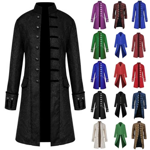 DHYUEN Halloween Herren Gehrock Outdoor Smoking Print Kostüme Party Oberbekleidung Hof Stickerei Mantel Unterteile Karneval Kostüm-Outfits Schmale Passform Jacke Elegant Gehrock（1-Black，XL） von DHYUEN
