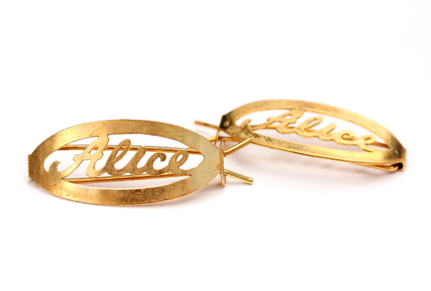 Alice Haarspangen Gold, Name Haarspangen, Vintage Gold Clips, Schmuck von diamentdesigns