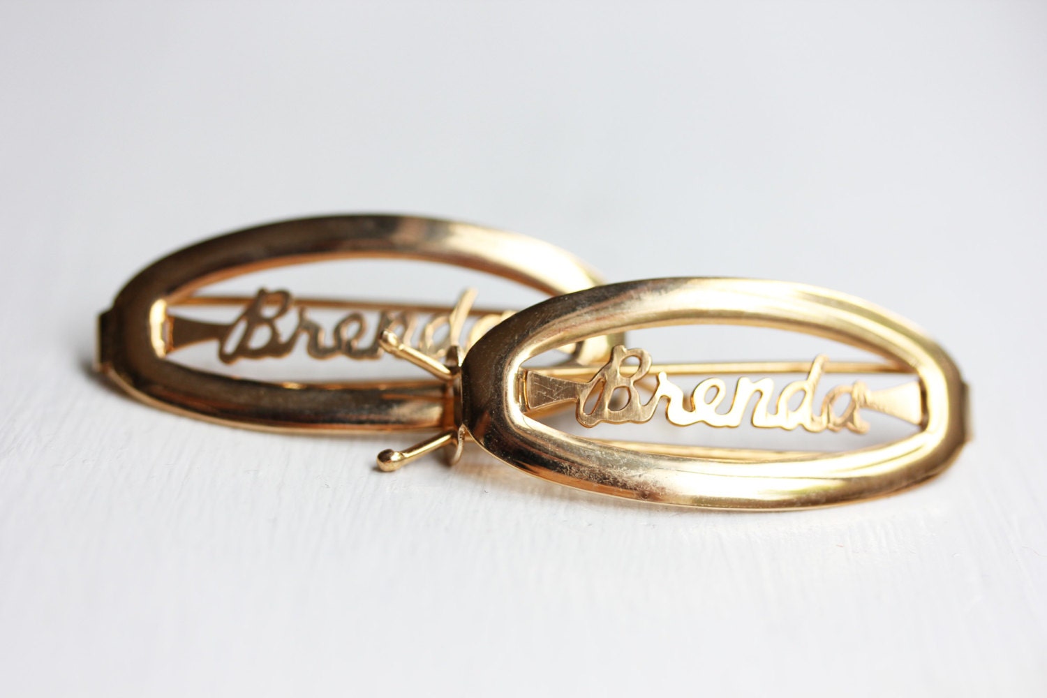 Brenda Haarspangen Gold, Name Haarspangen, Vintage Gold Clips, Schmuck von diamentdesigns