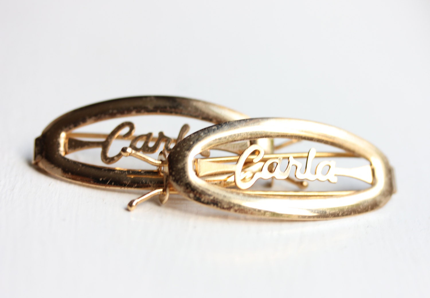 Carla Haarspangen Gold, Name Haarspangen, Vintage Gold Clips, Schmuck von diamentdesigns