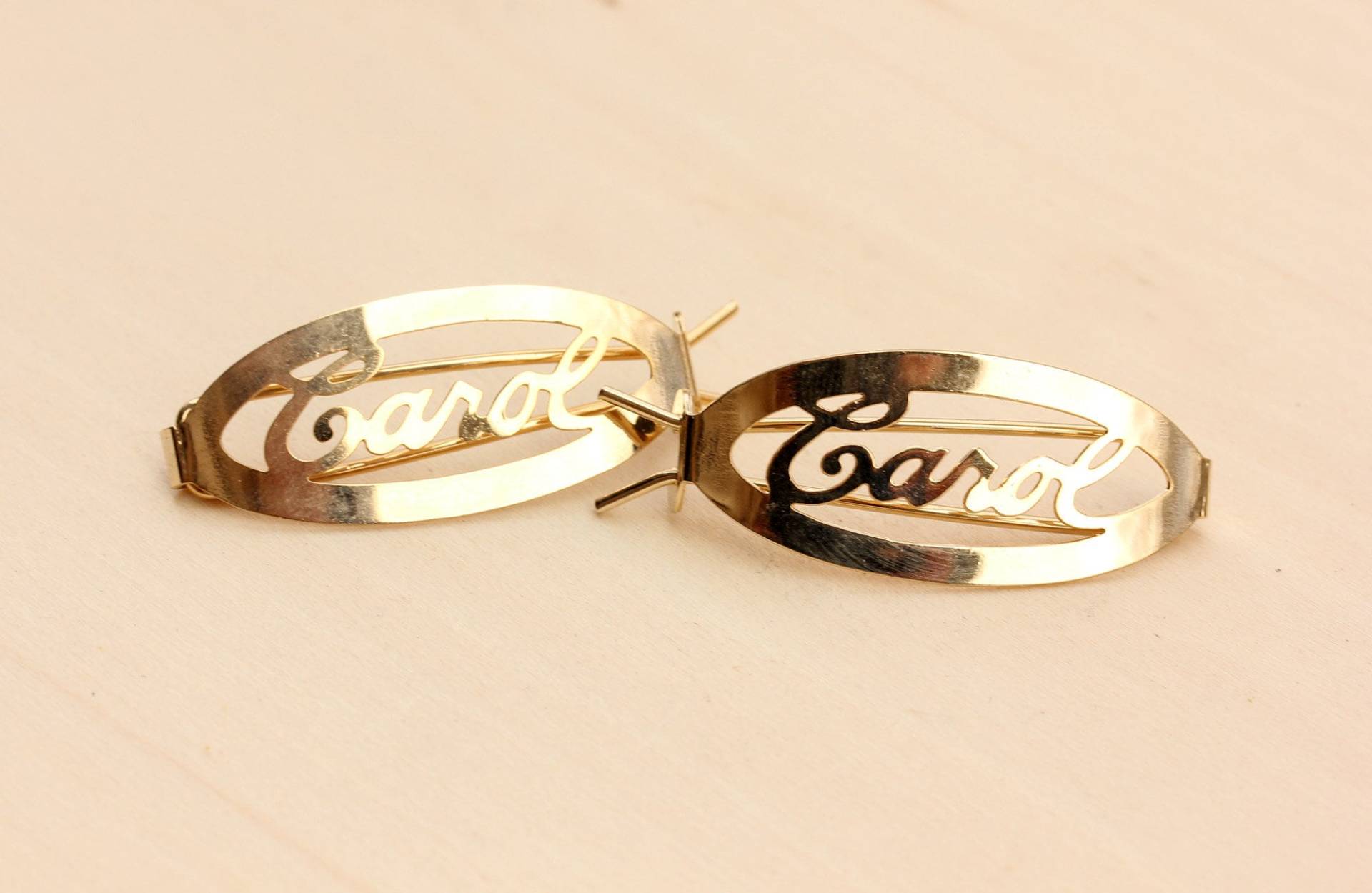Carol Haarspangen Gold, Name Haarspangen, Vintage Gold Clips, Schmuck von diamentdesigns