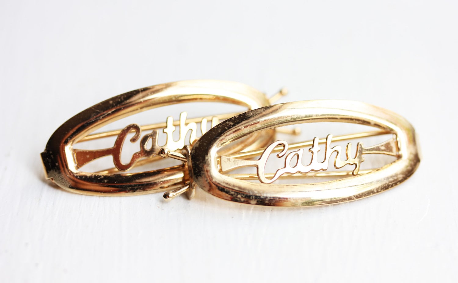 Cathy Haarspangen Gold, Name Haarspangen, Vintage Gold Clips, Schmuck von diamentdesigns