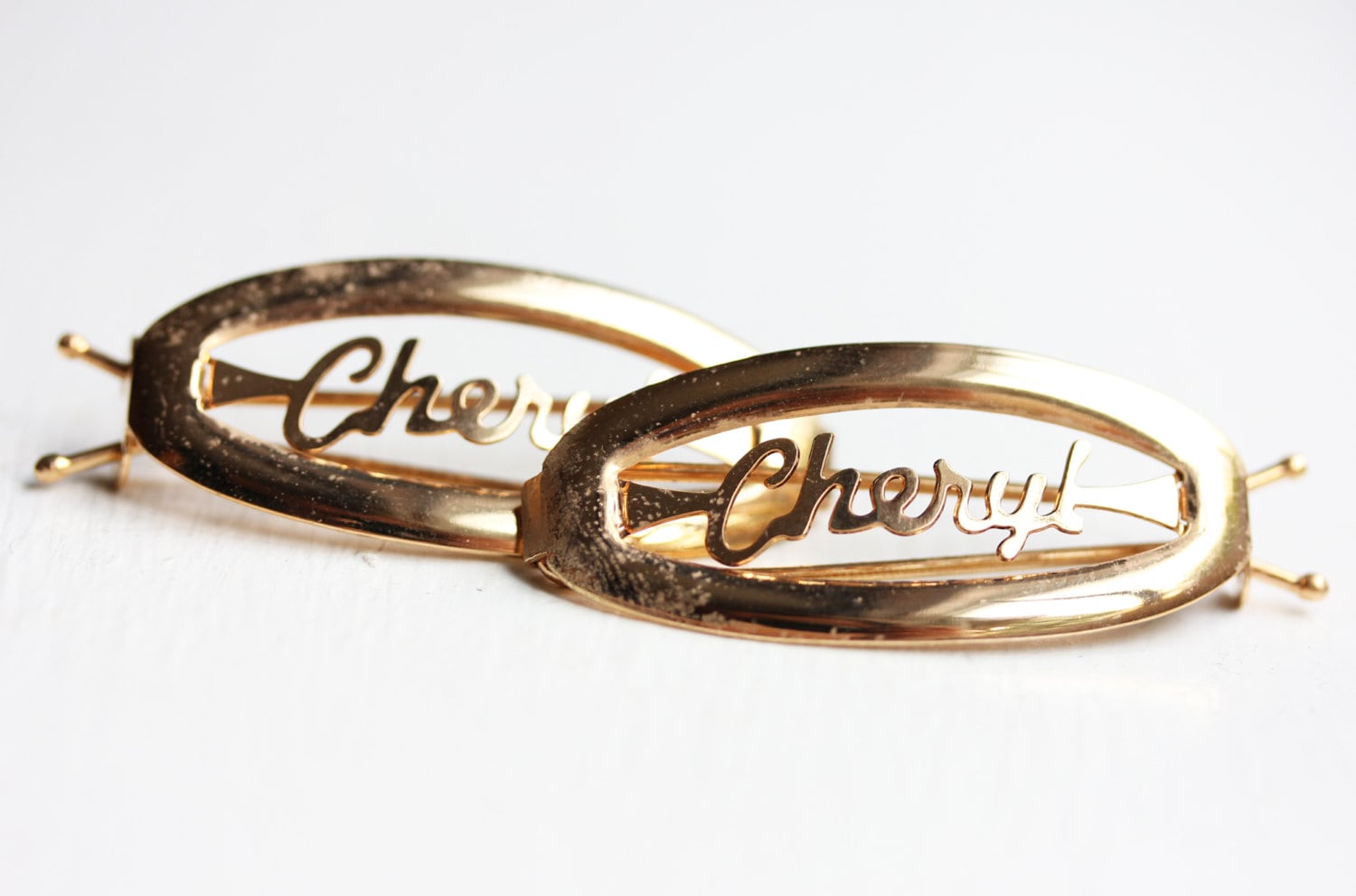 Cheryl Haarspangen Gold, Name Haarspangen, Vintage Gold Clips, Schmuck von diamentdesigns