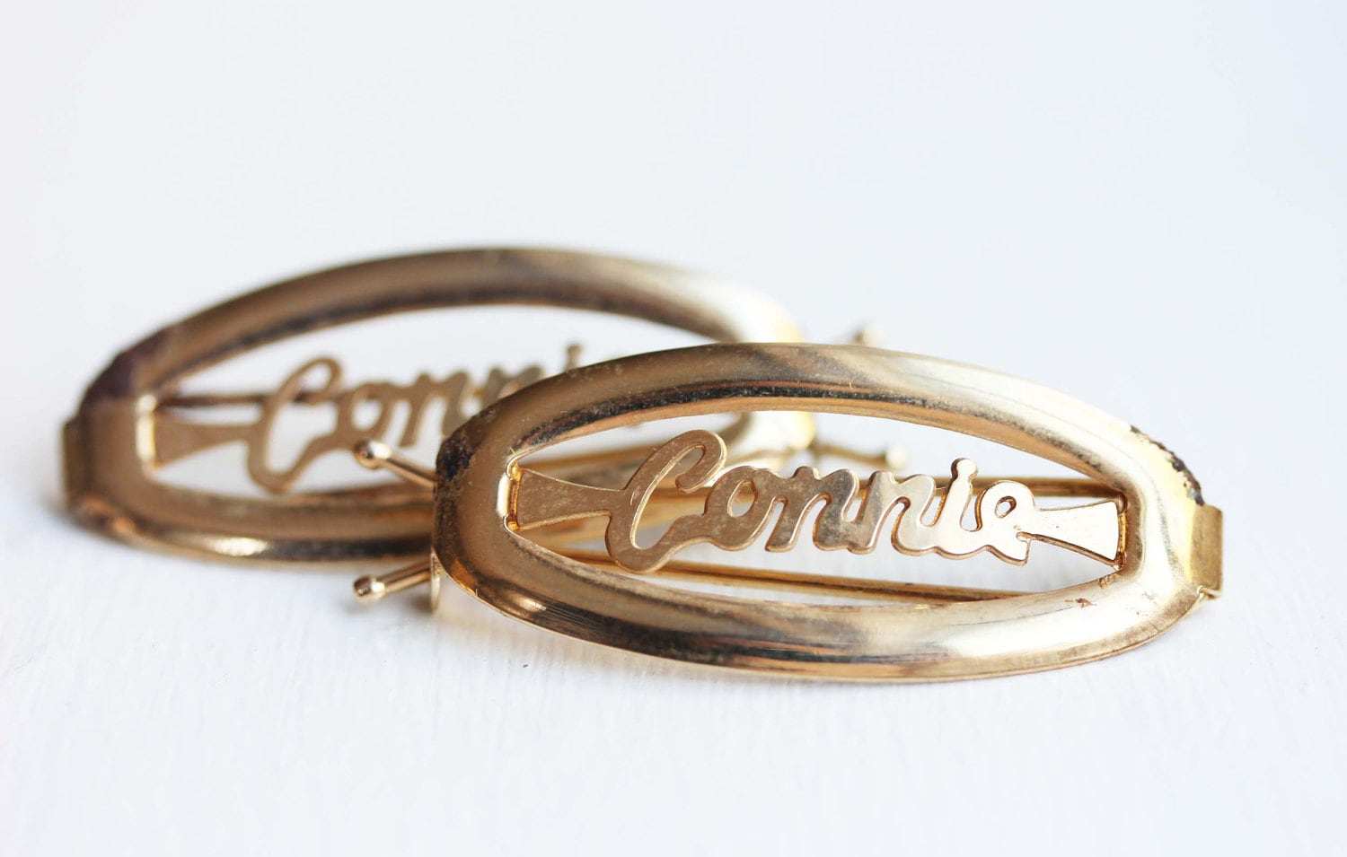 Connie Haarspangen Gold, Name Haarspangen, Vintage Gold Clips, Schmuck von diamentdesigns
