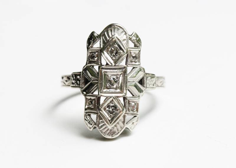 Diamantring Gold, Diamantring, Diamant Solitärring, Goldring, Weißgold 14K Deco Größe 5.5 von diamentdesigns