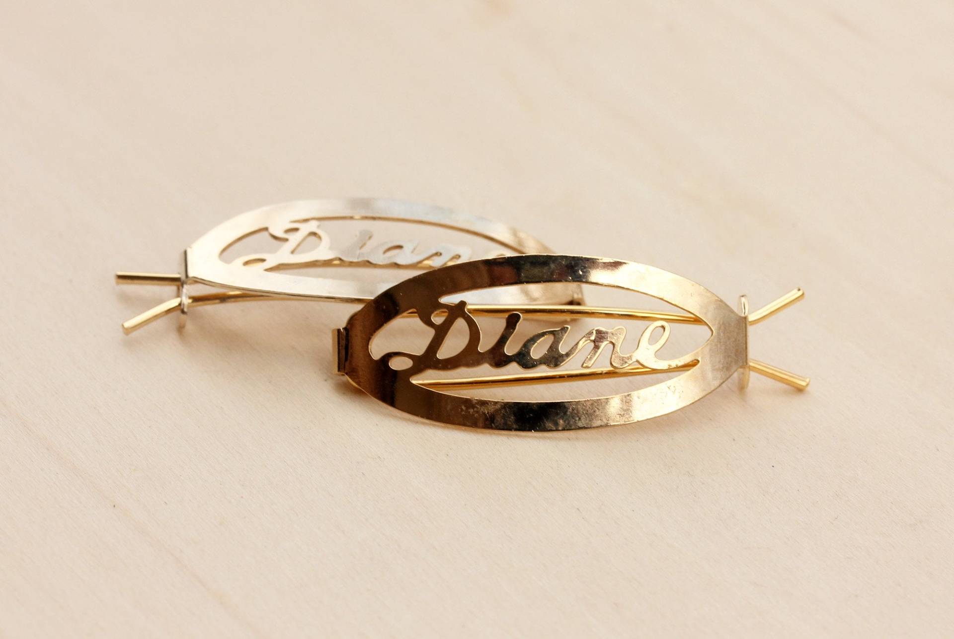 Diane Haarspangen Gold, Name Haarspangen, Vintage Gold Clips, Schmuck von diamentdesigns