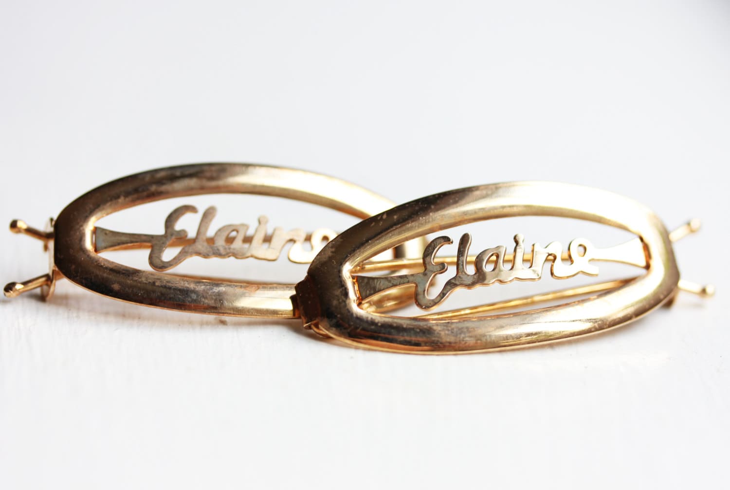 Elaine Haarspangen Gold, Name Haarspangen, Vintage Gold Clips, Schmuck von diamentdesigns