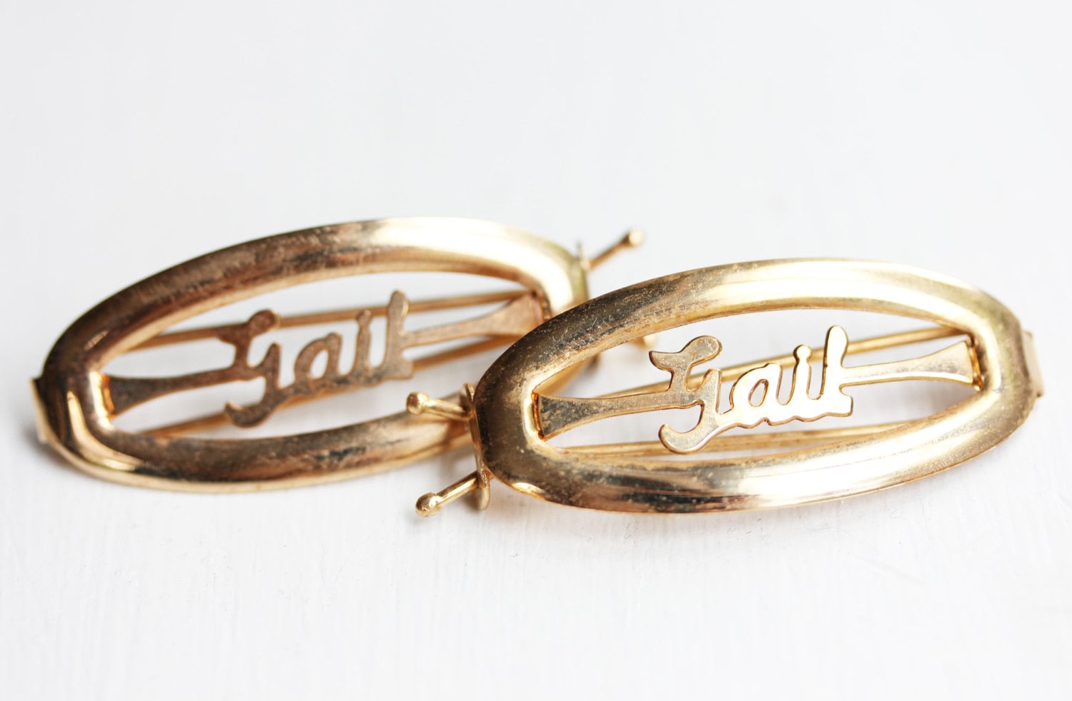 Gail Haarspangen Gold, Name Haarspangen, Vintage Gold Clips, Schmuck von diamentdesigns