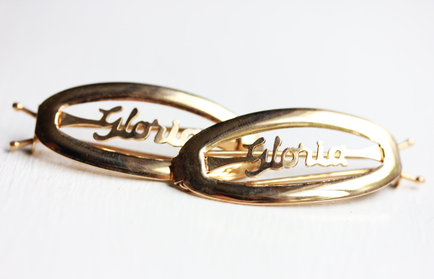 Gloria Haarspangen Gold, Name Haarspangen, Vintage Gold Clips, Schmuck von diamentdesigns