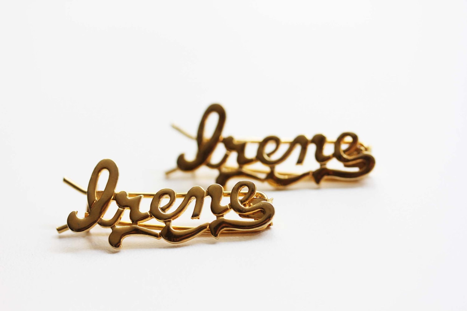 Irene Haarspangen Gold, Name Haarspangen, Vintage Gold Clips, Schmuck von diamentdesigns