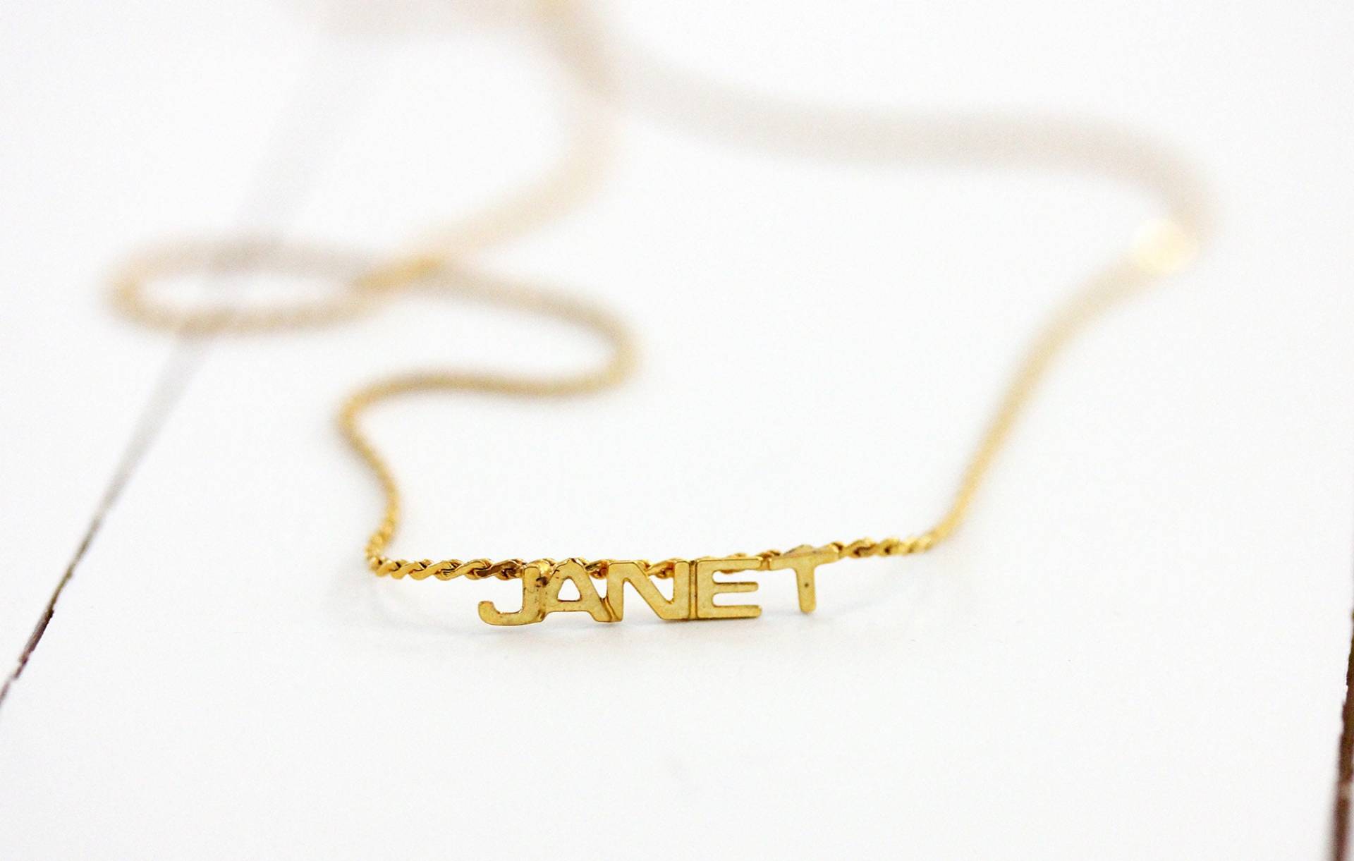 Janet Namenskette Gold, Namenskette, Vintage Goldkette, Halskette von diamentdesigns