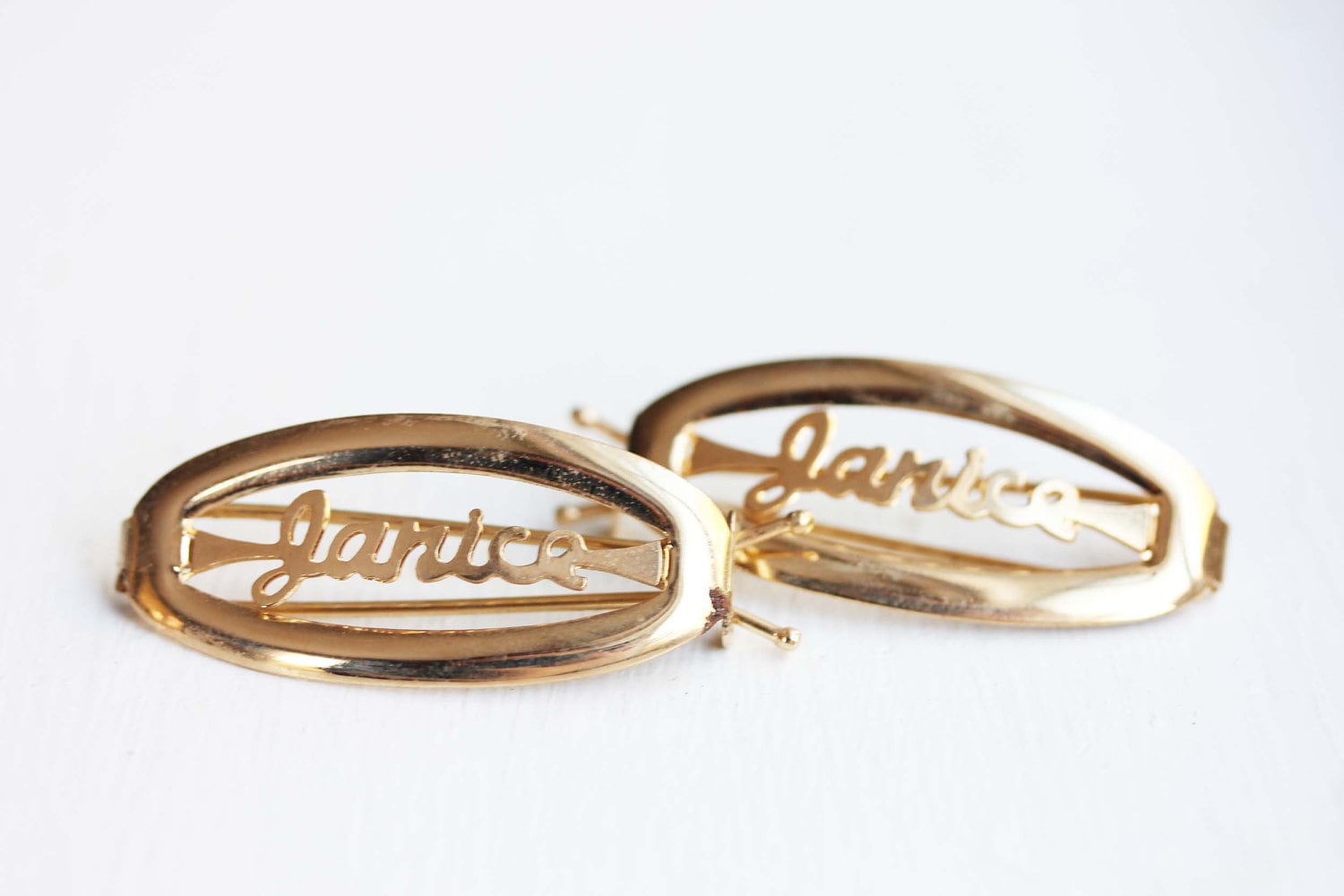 Janice Haarspangen Gold, Name Haarspangen, Vintage Gold Clips, Schmuck von diamentdesigns