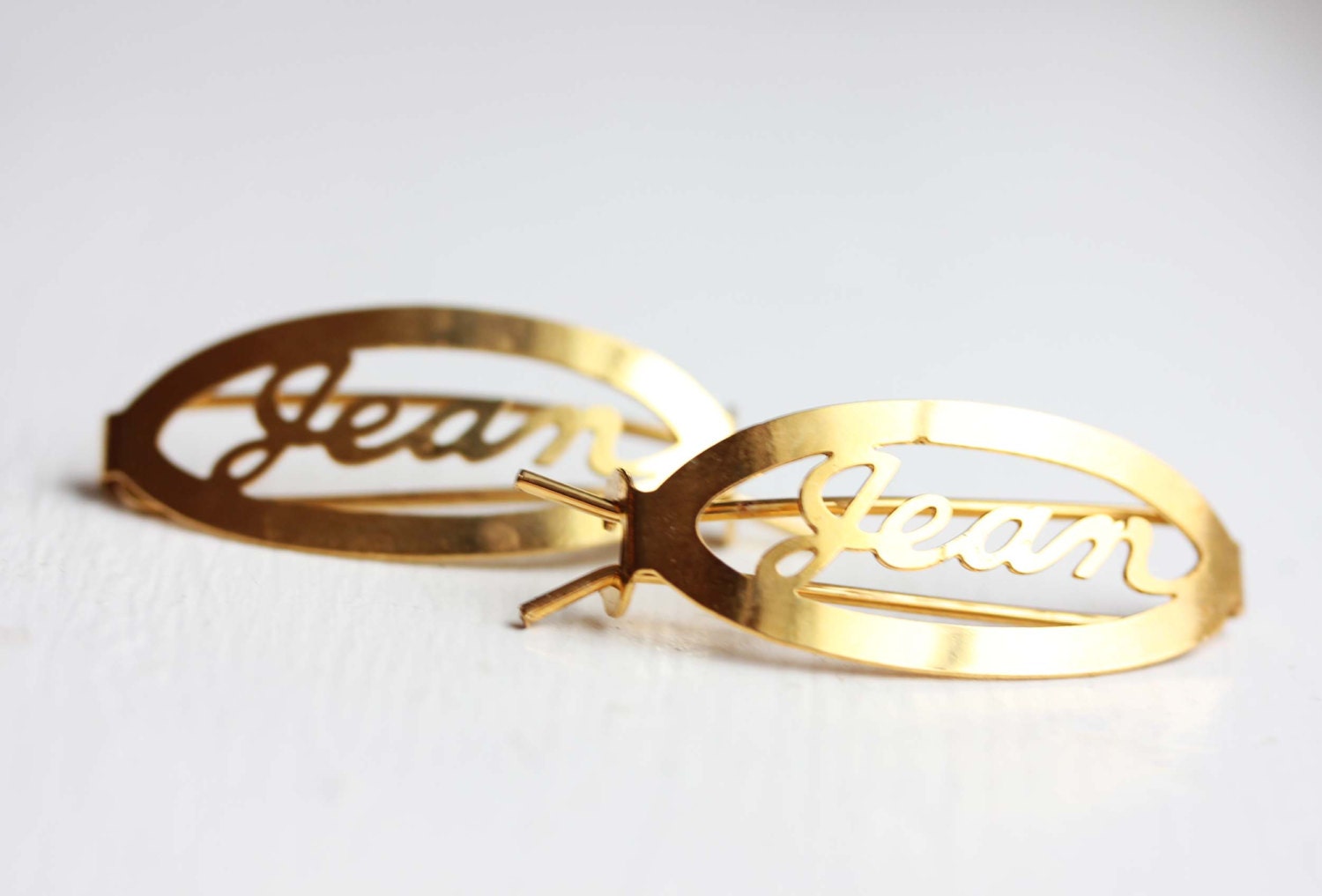 Jean Haarspangen Gold, Name Haarspangen, Vintage Gold Clips, Schmuck von diamentdesigns
