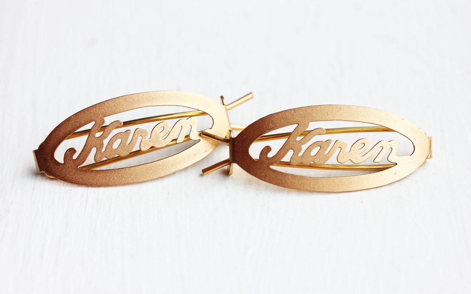 Karen Haarspangen Gold, Name Haarspangen, Vintage Gold Clips, Schmuck von diamentdesigns