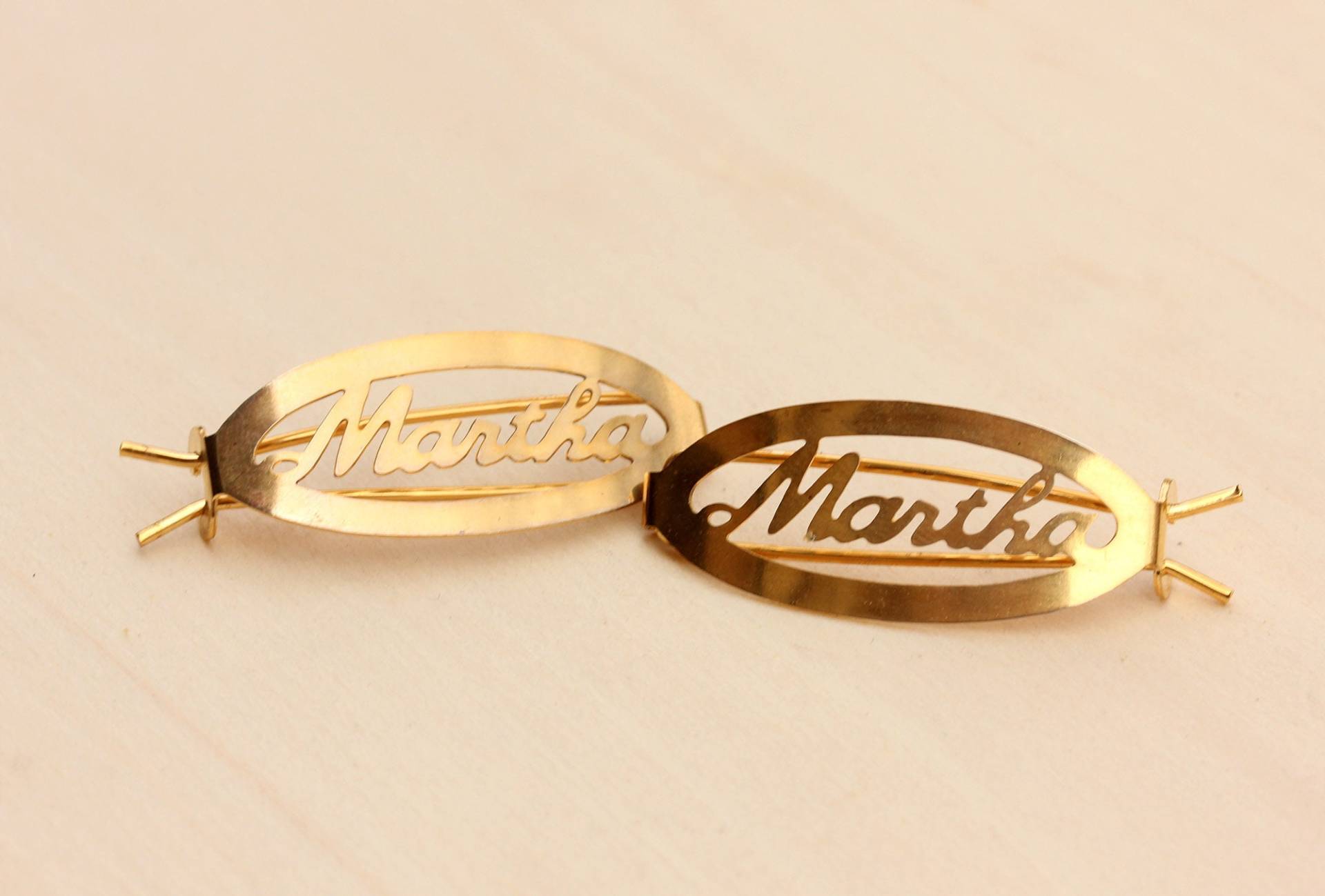 Martha Haarspangen Gold, Name Haarspangen, Vintage Gold Clips, Schmuck von diamentdesigns