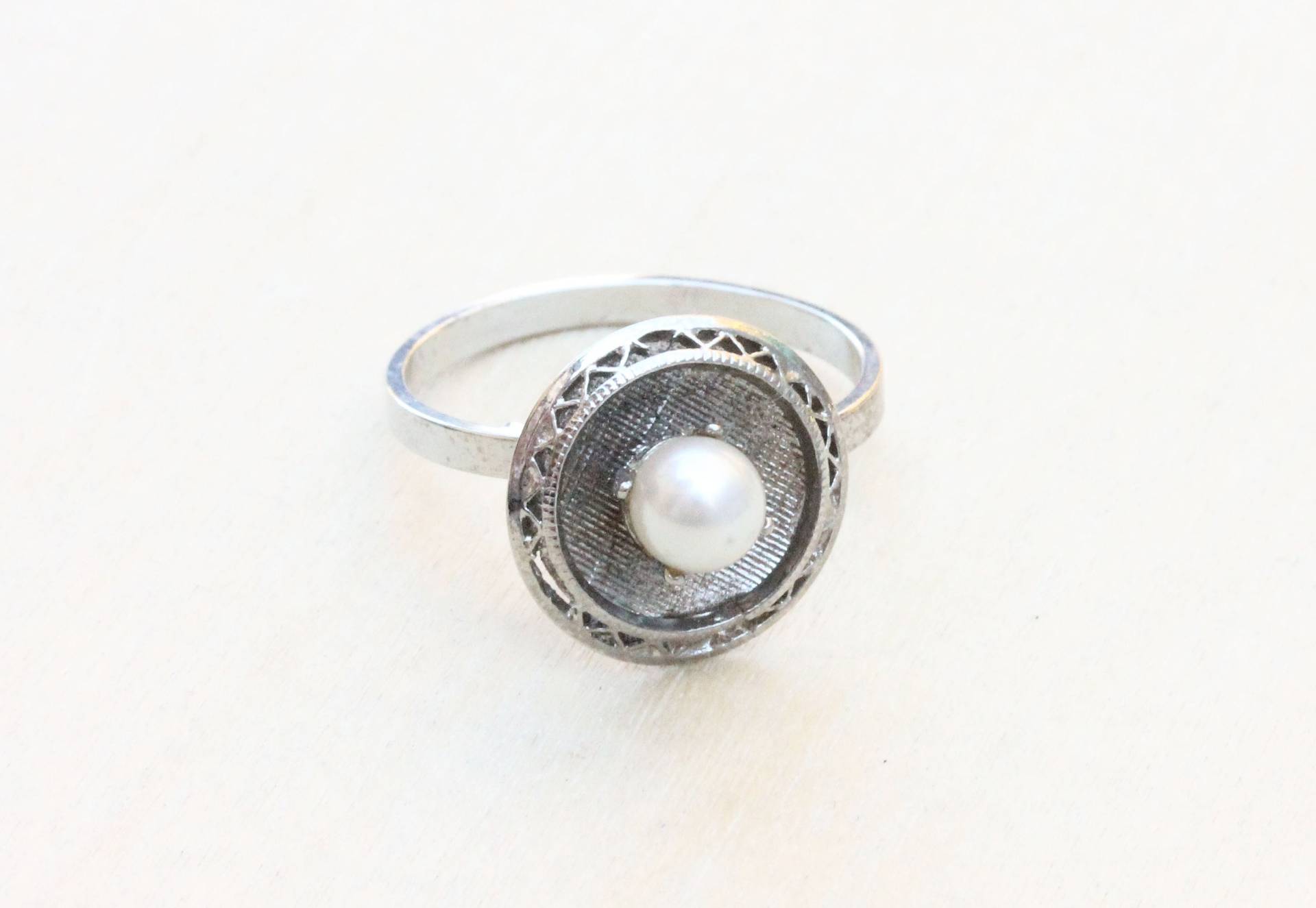 Runder Perlenring, Filigraner Ring, Kreis Vintage Silber Verstellbarer Silberring von diamentdesigns