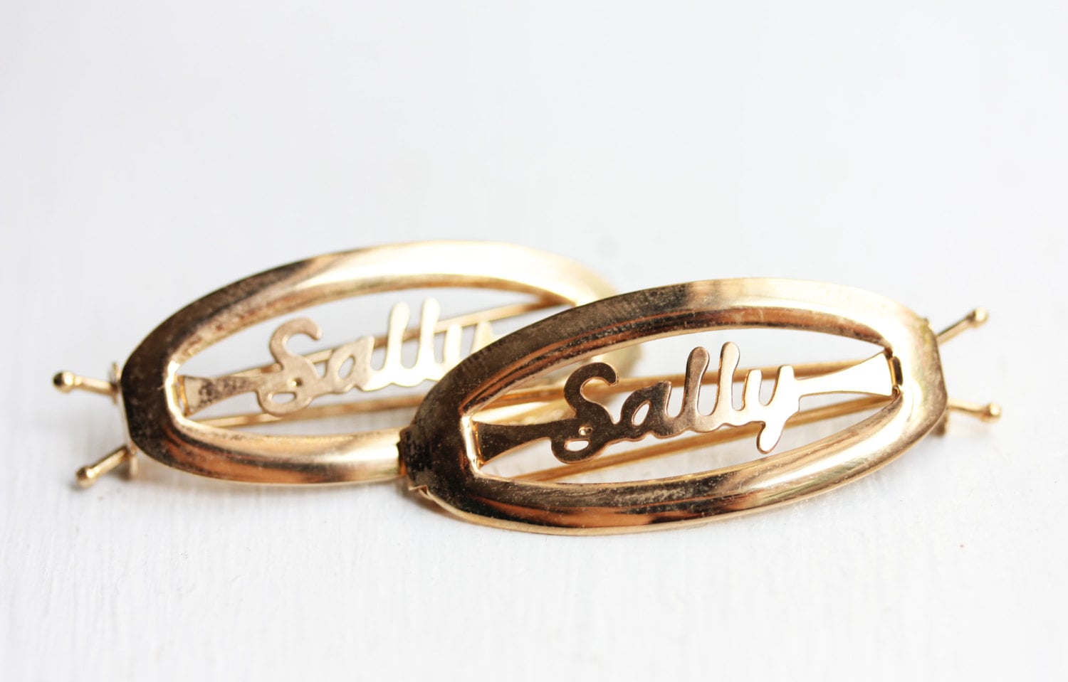 Sally Haarspangen Gold, Name Haarspangen, Vintage Gold Clips, Schmuck von diamentdesigns