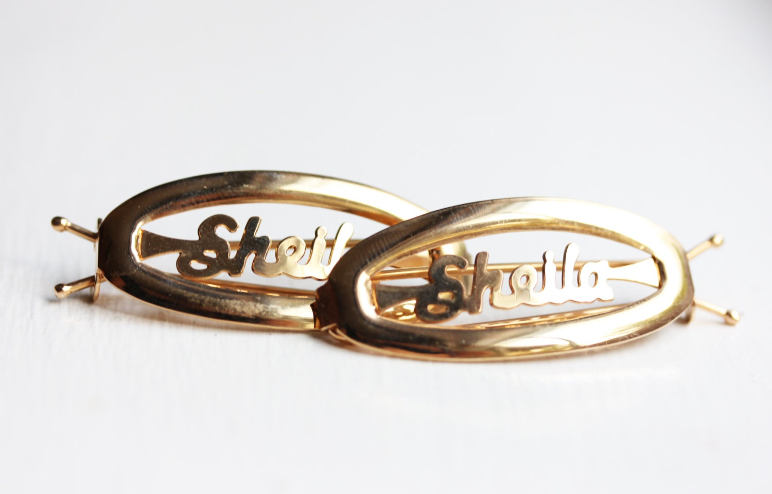 Sheila Haarspangen Gold, Name Haarspangen, Vintage Gold Clips, Schmuck von diamentdesigns