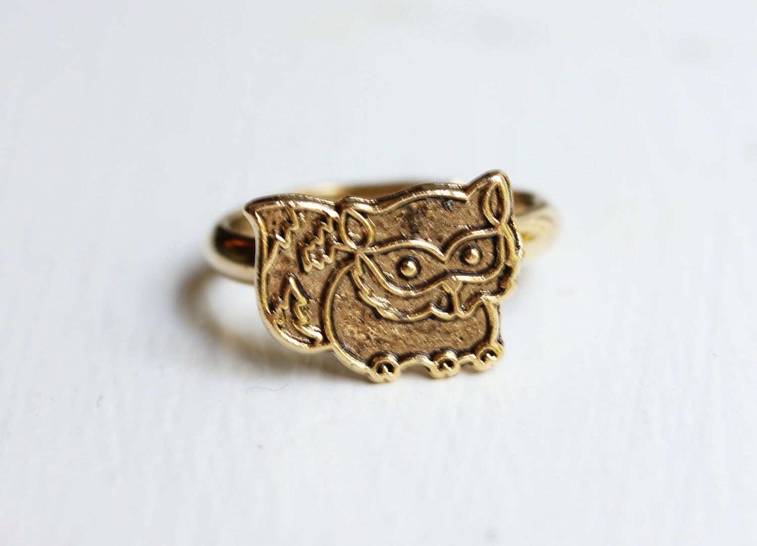 Tier Ring, Cartoon Lamm Frosch Schnecke Oxidierter Gold Verstellbarer Ring von diamentdesigns
