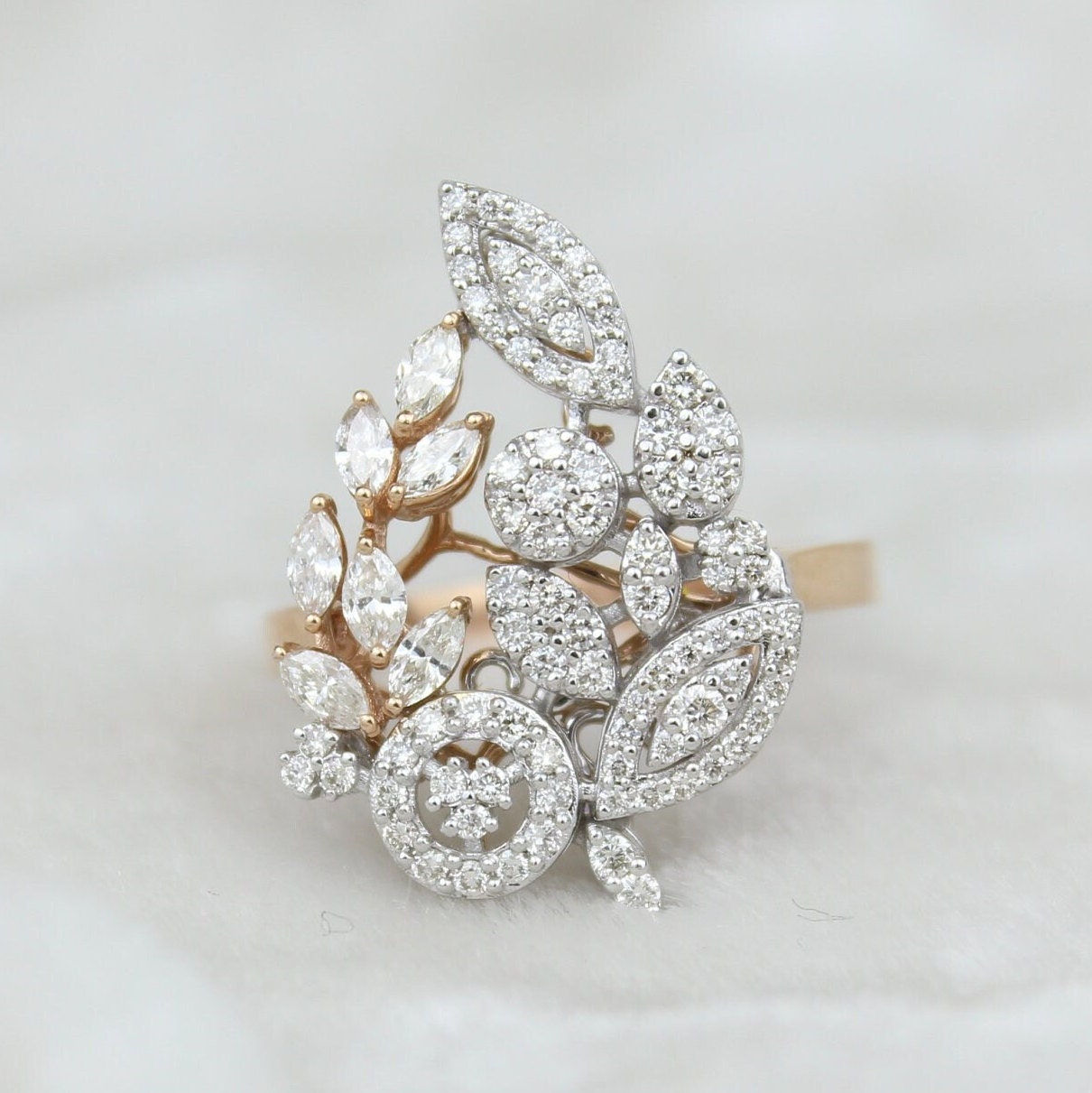Blätter Marquise Diamant Ring, Cocktail 585 Gold, Brautschmuck, Naturdiamanten, Geschenk Für Sie von diamondaffaire