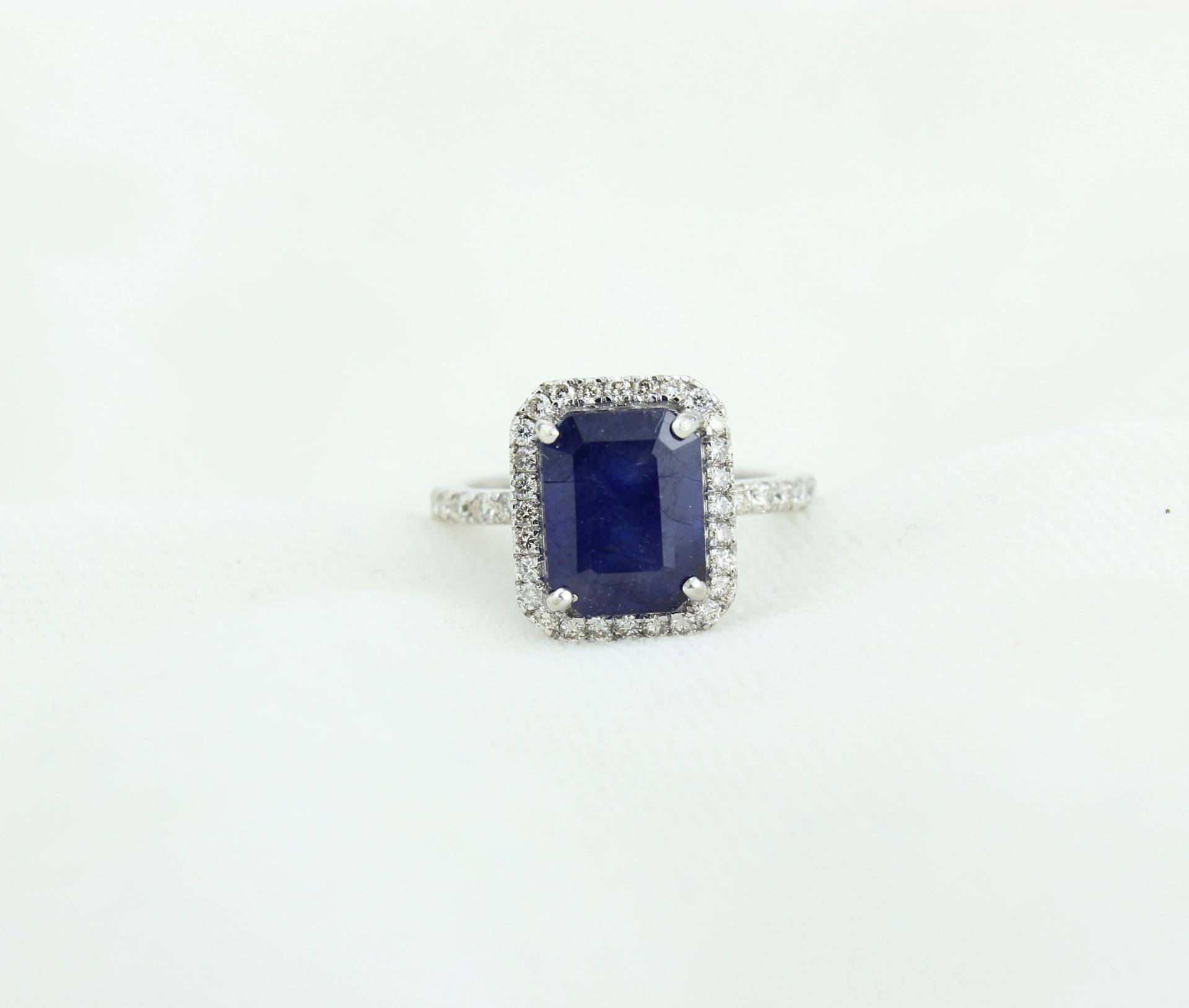 Blauer Saphir Diamant Ring, Edelstein Ring Im Smaragdschliff, 14K Solid Gold, Natürliche Diamanten, Geschenk Für Sie von diamondaffaire