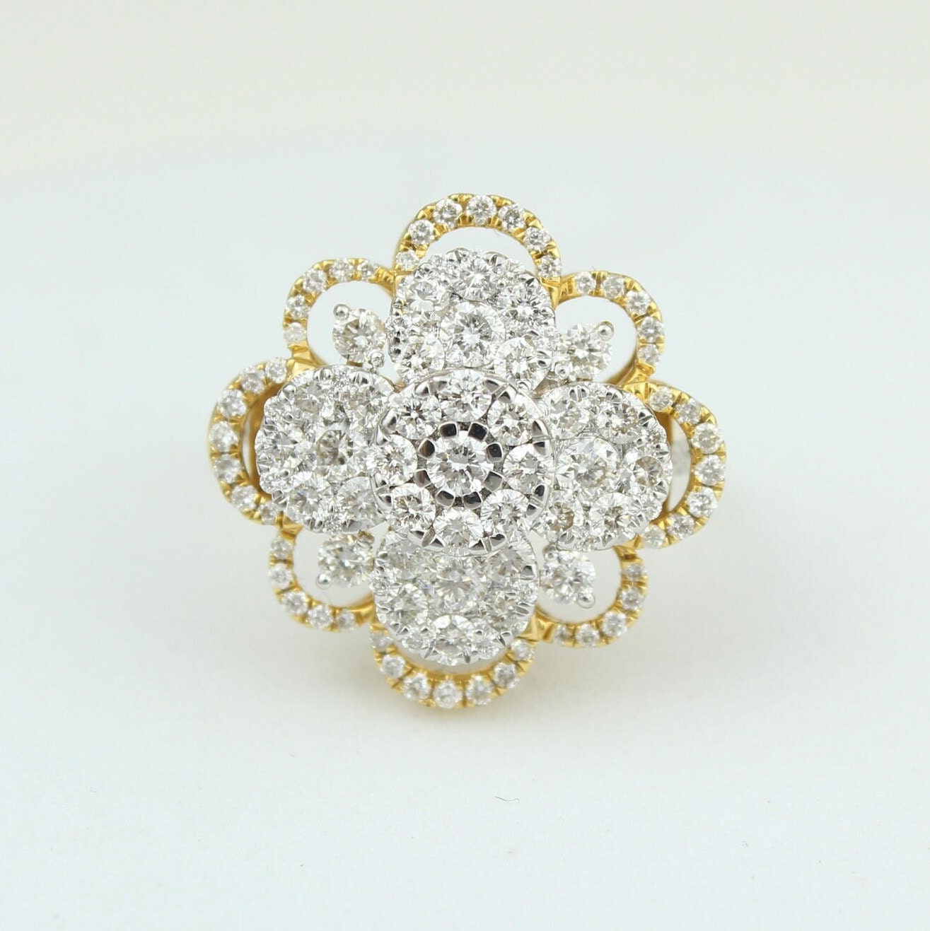 Blumen Cluster Diamantring, Einzigartige Cocktailring, Illusion Setting Ring, 585 Massivgold, Naturdiamanten, Geschenk Für Sie von diamondaffaire