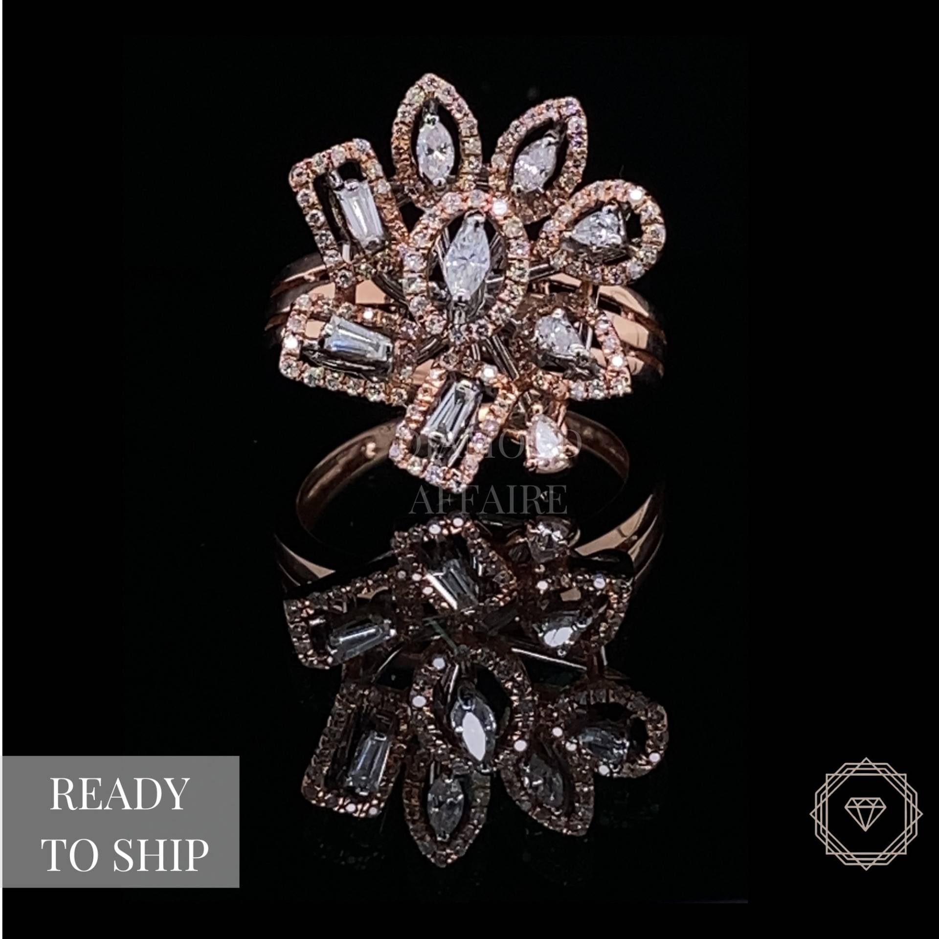 Blumen Diamant Ring Aus 585Er Massivgold, Blatt Mit Ausgefallenen Naturdiamanten, Geschenk Für Frauen von diamondaffaire