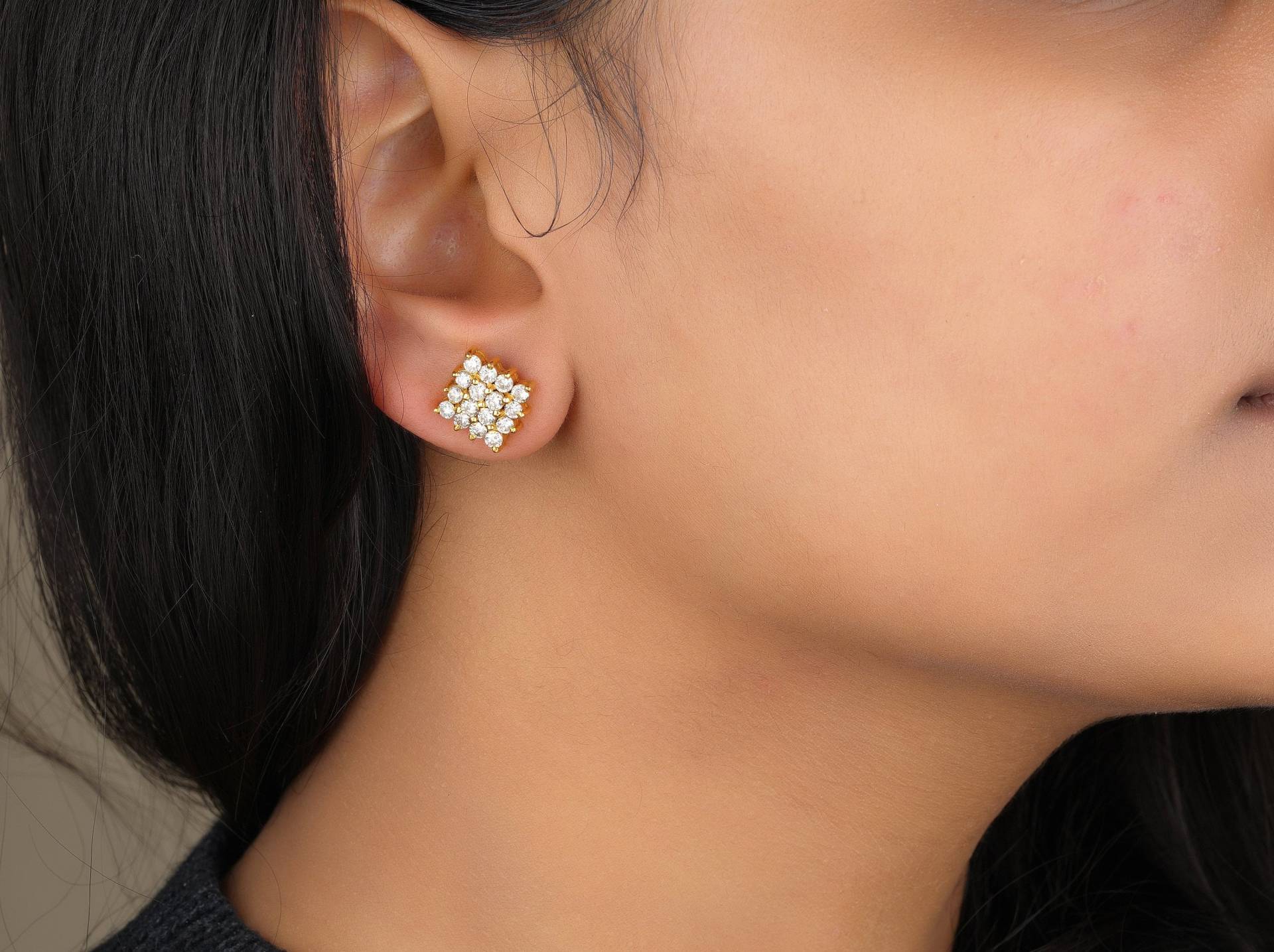 Bolzen Diamant Ohrringe, Schachbrett Design, 14K Solid Gold Naturdiamanten, Geschenk Für Sie von diamondaffaire