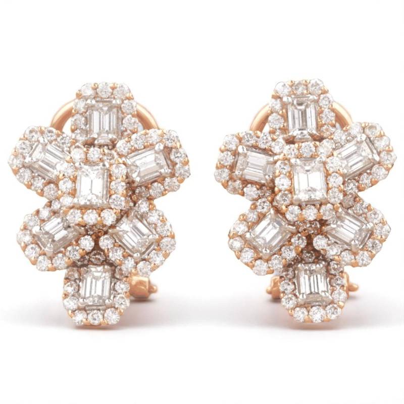 Blumen Halo Diamant Huggie Ohrringe, 14K Solid Gold, Naturdiamanten, Cluster Baguette Cocktail Schmuck, Hochzeit Ohrringe von diamondaffaire