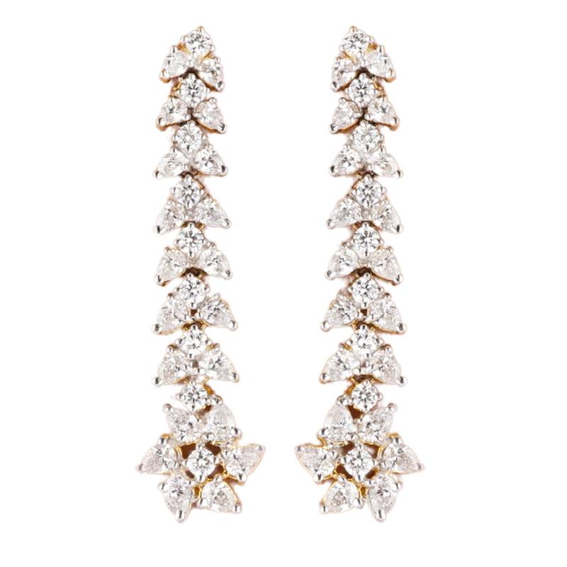 Floral Cluster Diamant Baumeln Ohrringe, 14K Solid Gold, Naturdiamanten, Birne Tropfen Cocktail Schmuck, Braut Ohrringe von diamondaffaire