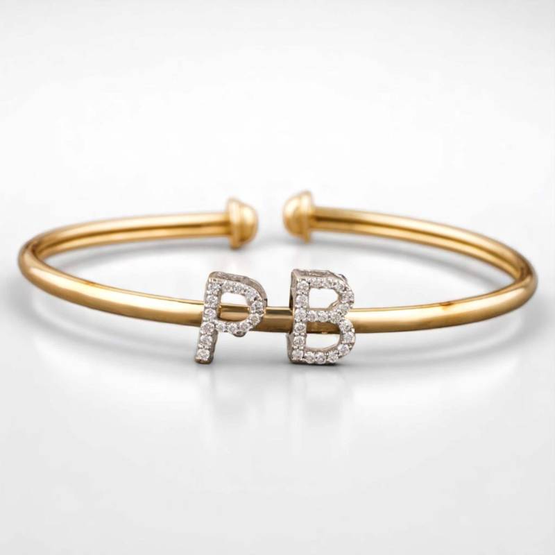 Initials Diamant Armband Mit Offener Manschette, 14 Karat Solid Gold, Natürliche Diamanten, Personalisierte Buchstaben Armbänder, Statement von diamondaffaire