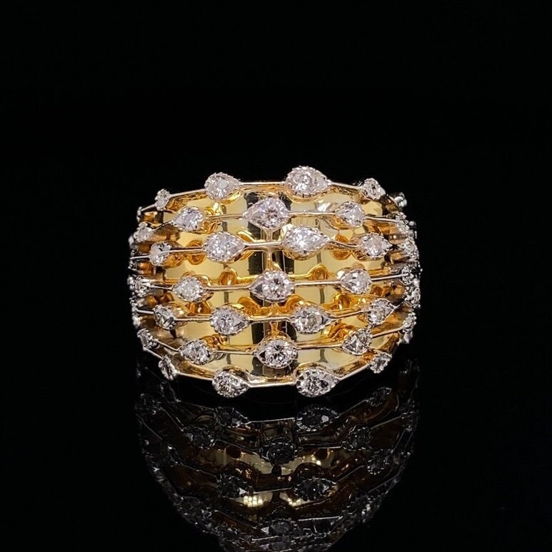 Lünette Diamantring, 14K Solid Gold Diamant Band, Naturdiamanten, Cocktailring, Geschenk Für Sie von diamondaffaire