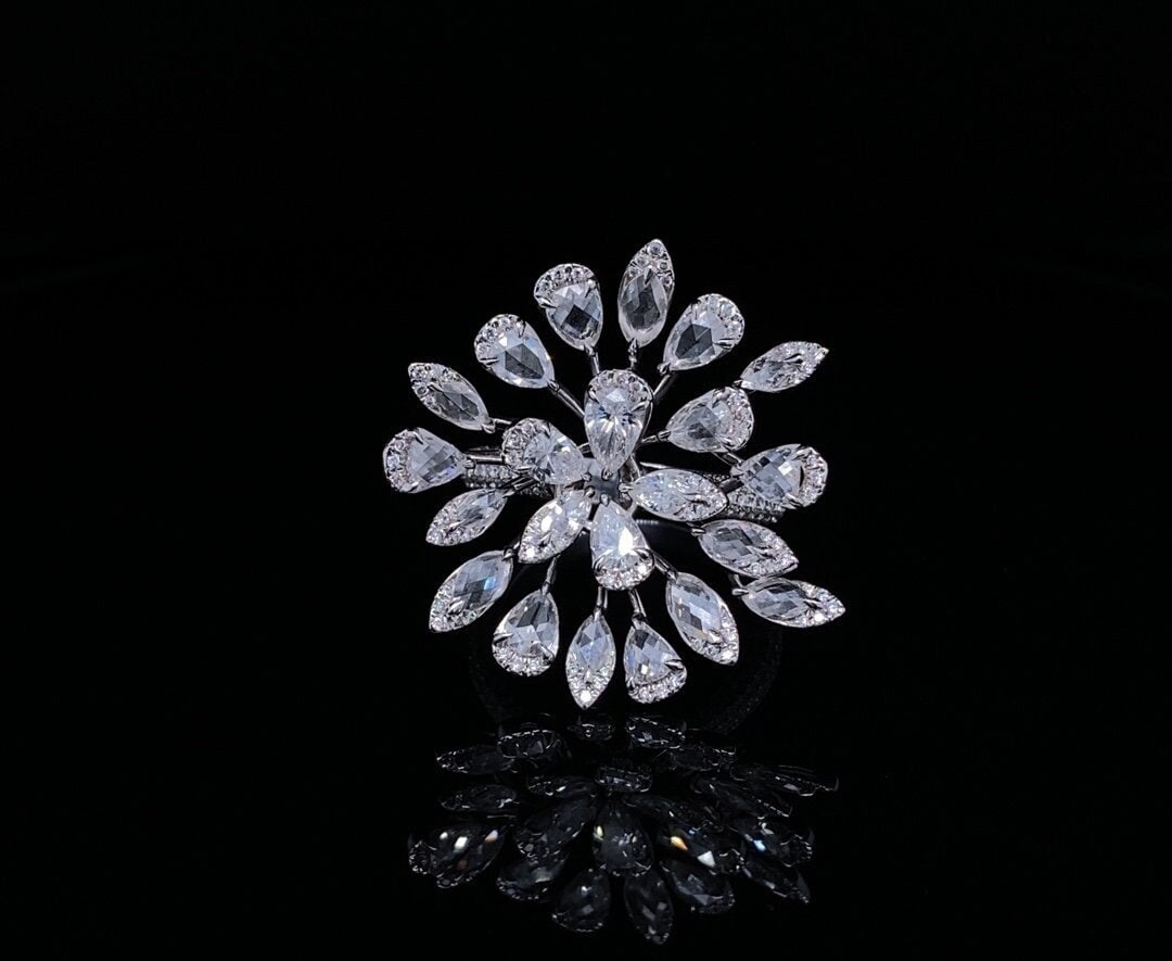 Pfauenfeder Design Diamant Ring, Diamanten Im Rosenschliff, 14 Karat Massivgold, Natürliche Diamanten, Geschenk Für Sie von diamondaffaire
