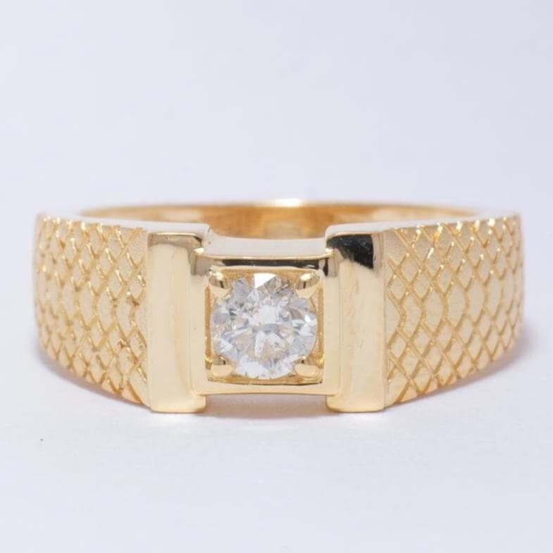 Runder Solitär-Naturdiamantring Für Herren Strukturierter Schaft Aus 14 Karat Gold, Igi-Zertifiziert, Versandfertig von diamondaffaire