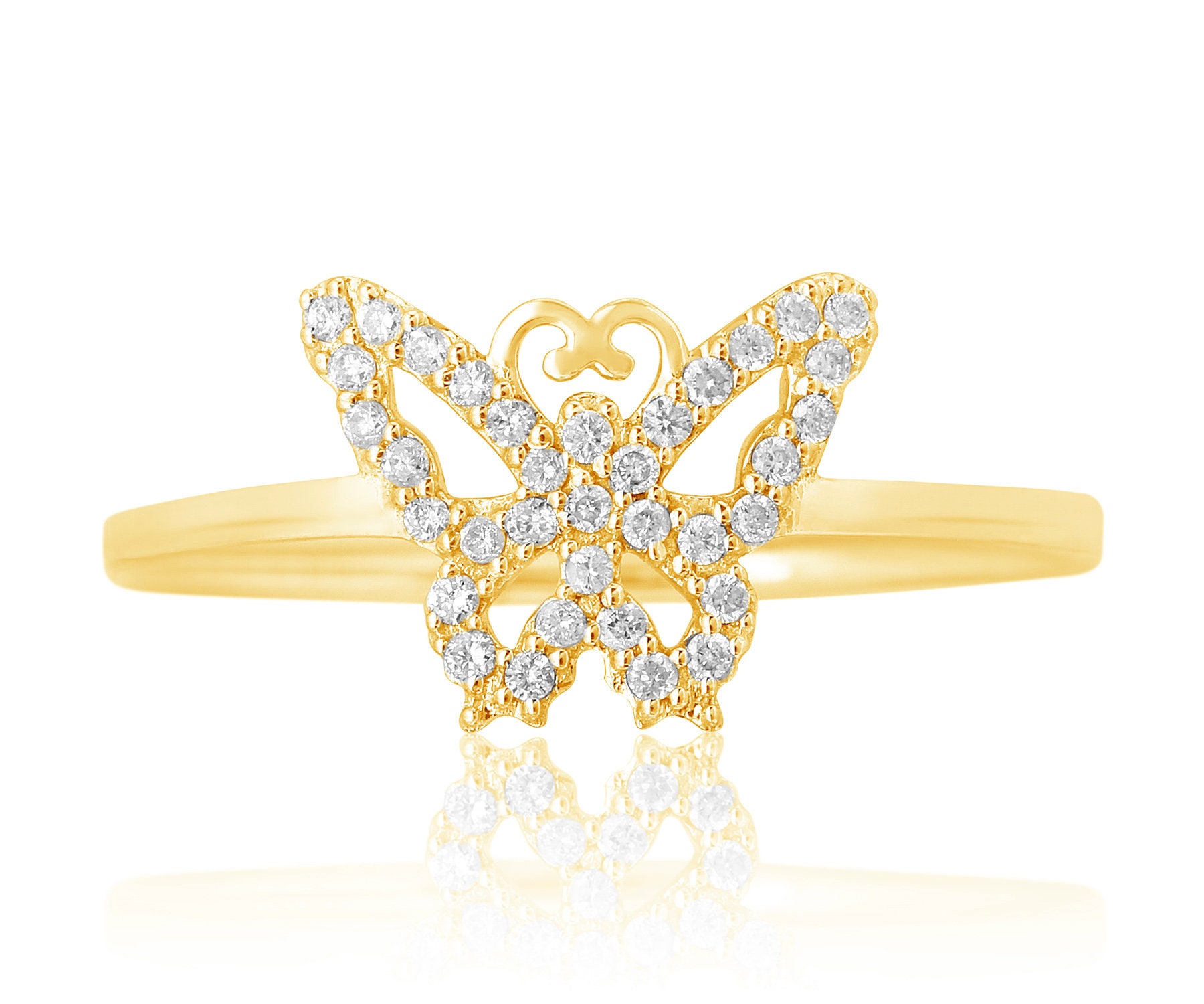 Schmetterlinge Diamant Ring, 14K Solid Gold, Naturdiamanten, Jeden Tag Geschenk Für Sie von diamondaffaire