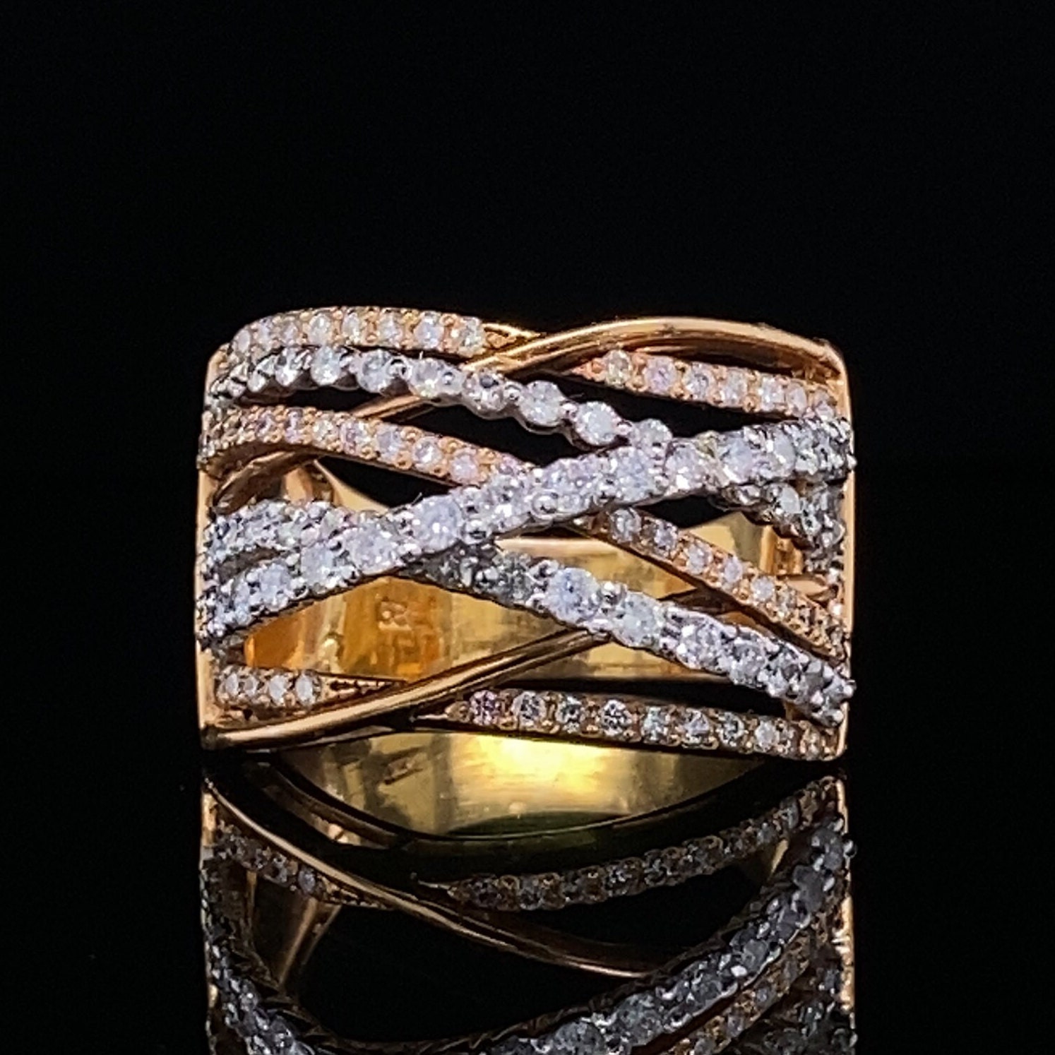 Verflochten Diamant Gold Band, 14K Massivgold Ring, Cocktail Criss Cross Natürliche Diamanten, Geschenk Für Sie von diamondaffaire