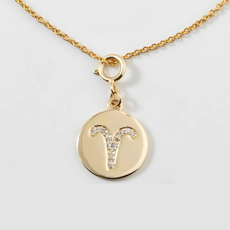 Aries Horoskop Geburtszeichen Charm, 14K Massivgold, Naturdiamanten, Sternzeichen Konstellation Alltagsschmuck, Astrologie Geschenk von diamondaffaire