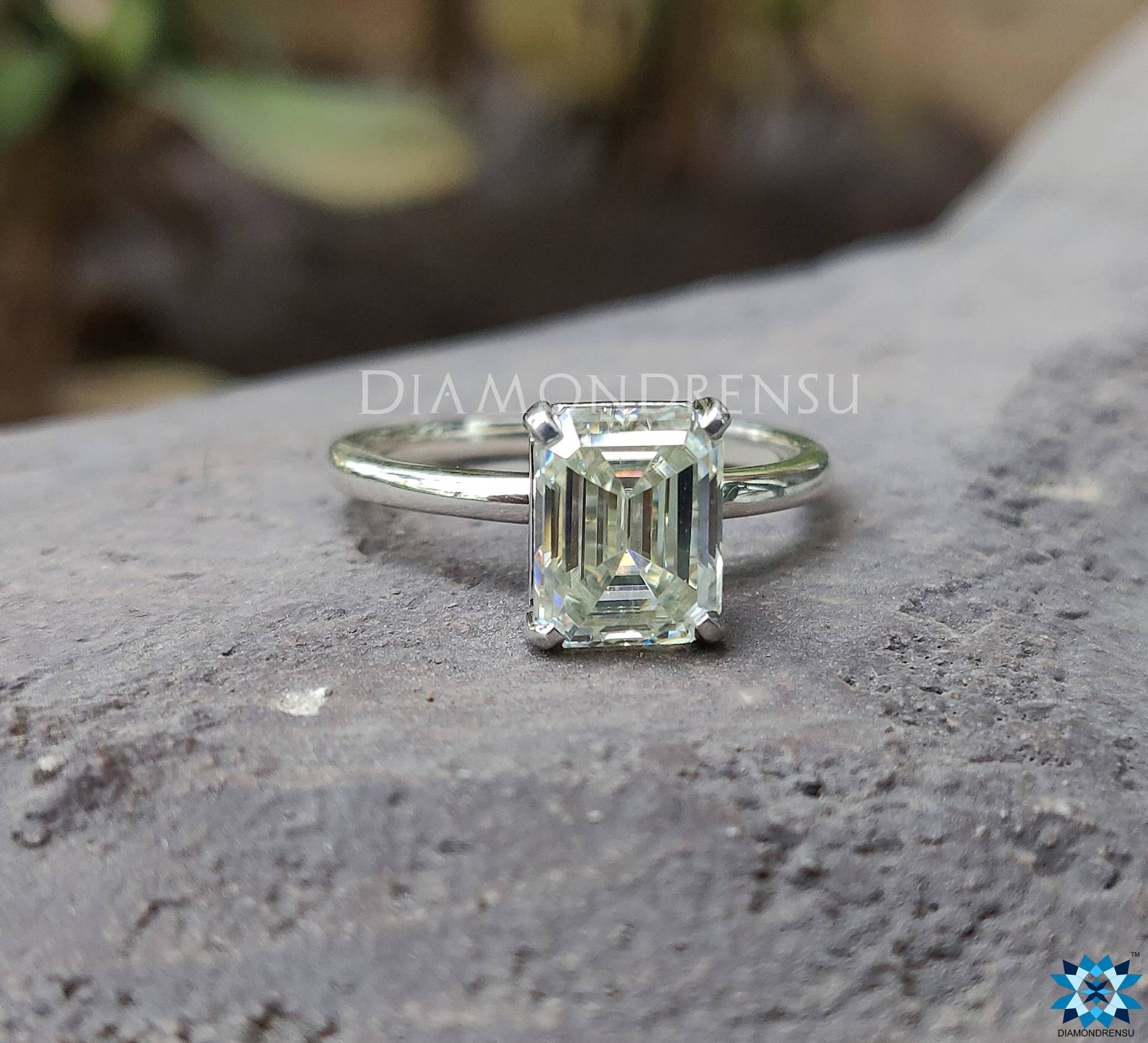 2.0 Ct Solitär Ring | Farbloser Moissanit Smaragd Verlobungsring Ehering 14Kt Weißgold Hochzeits Set von diamondrensu