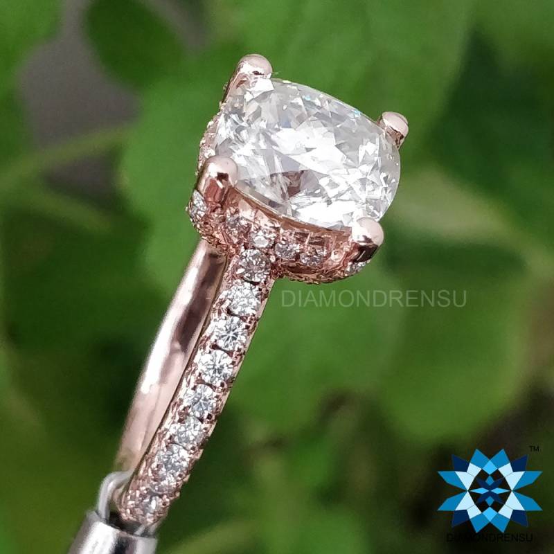2.50 Ct Kissen Göttlichen Moissanit Verlobungsring, Unter Halo Rose Gold Ring, Ehering, Braut Set, Jubiläumsgeschenke von diamondrensu