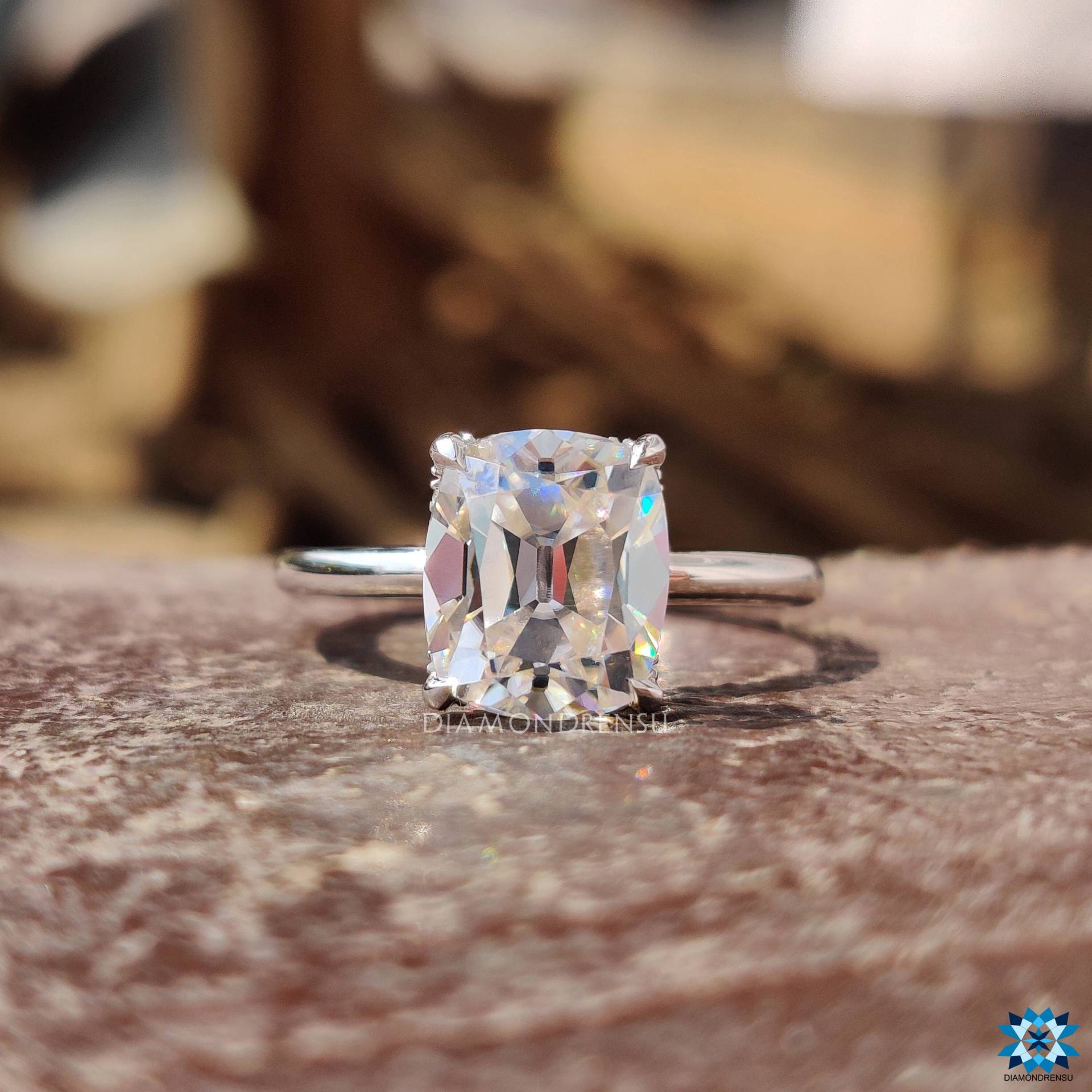 2.55 Ct Kissen Alten Mine Schnitt Farblos Moissanite Verlobungsring, Versteckter Heiligenschein Ehering, Krappen Zinken, Antiker Moissanite, Ring von diamondrensu