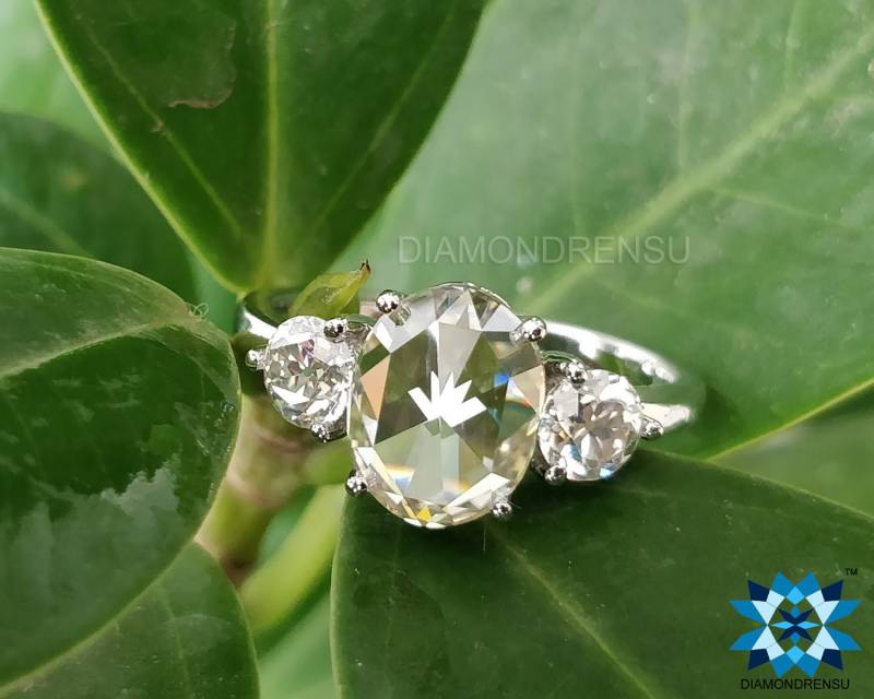 3.0 Erbs Rose Ring | Vintage Rund Rosenschliff Nahe Farbloser Moissanit Verlobungsring Ehering Jubiläum von diamondrensu