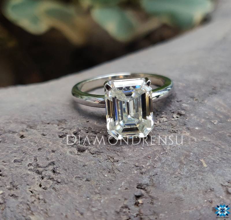 3.15 Ct Smaragd Farbloser Moissanite Solitaire Ring | Moissanit Verlobungsring 14Kt Weißgold Hochzeitsset Geschenke Zum Jubiläum von diamondrensu